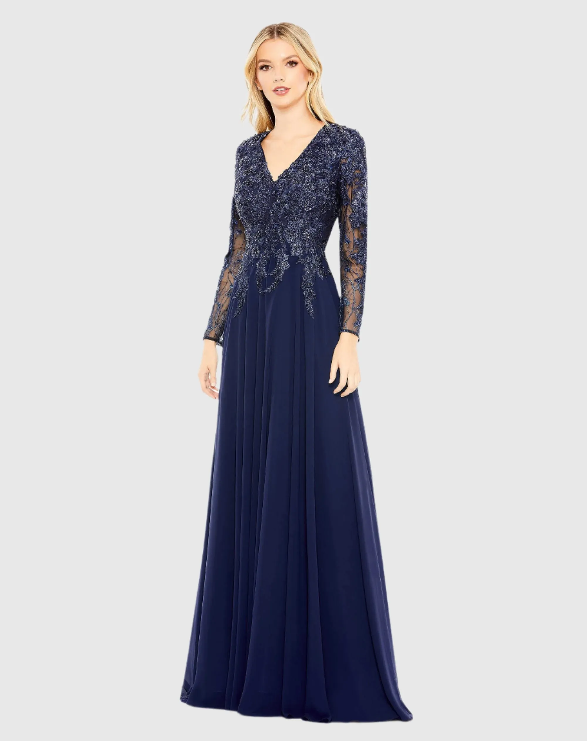 Embellished Illusion V Neck Long Sleeve Gown sold by Mac Duggal product image thumbnail 2