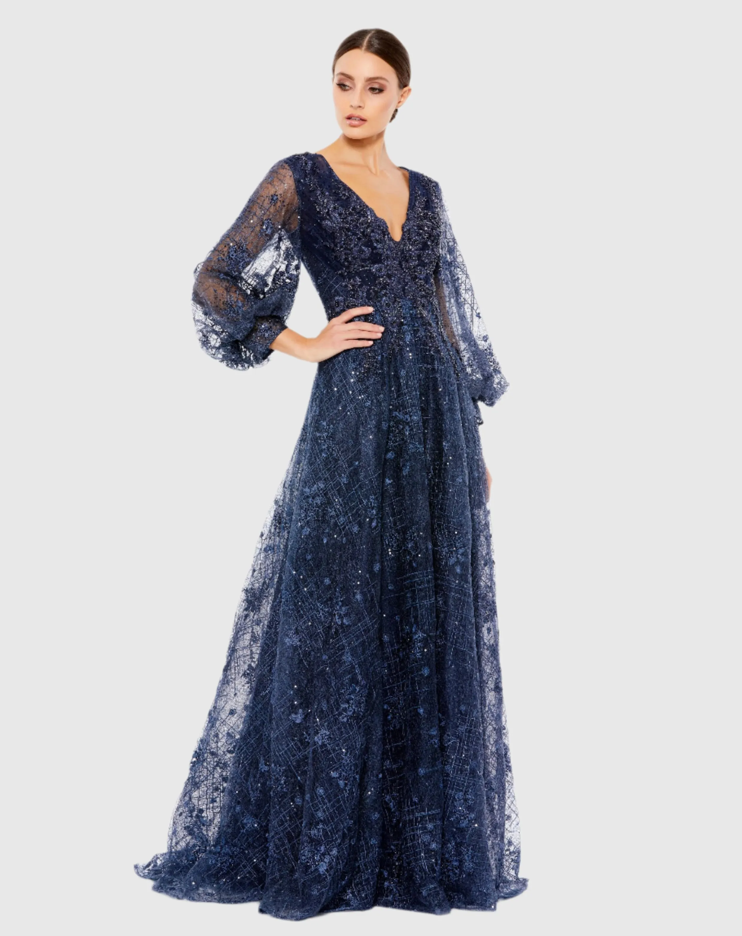 Embellished Plunge Neck Puff Sleeve A Line Gown sold by Mac Duggal product image thumbnail 2