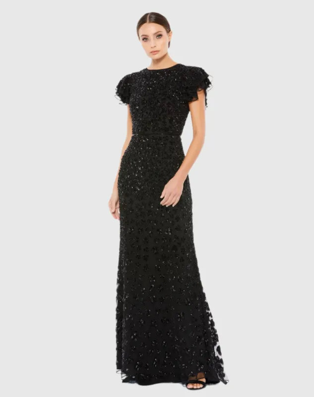 High Neck Flutter Cap Sleeve Gown sold by Mac Duggal