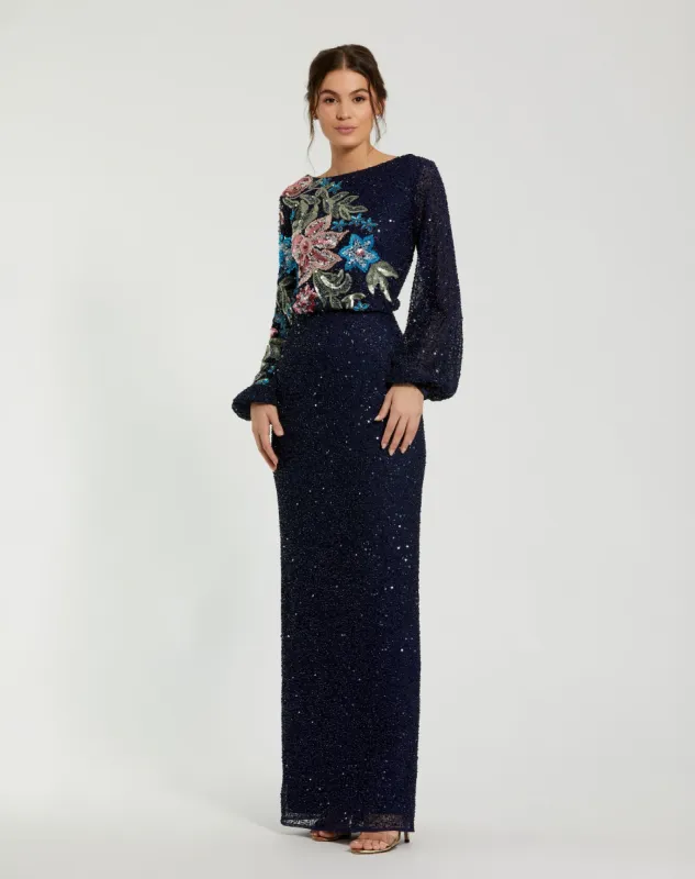 Embellished Floral High Neck Gown sold by Mac Duggal
