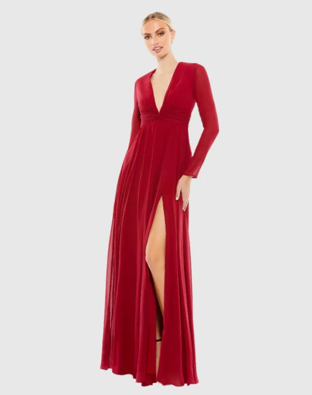 V-Neck Front Twist Long Sleeve Gown sold by Mac Duggal