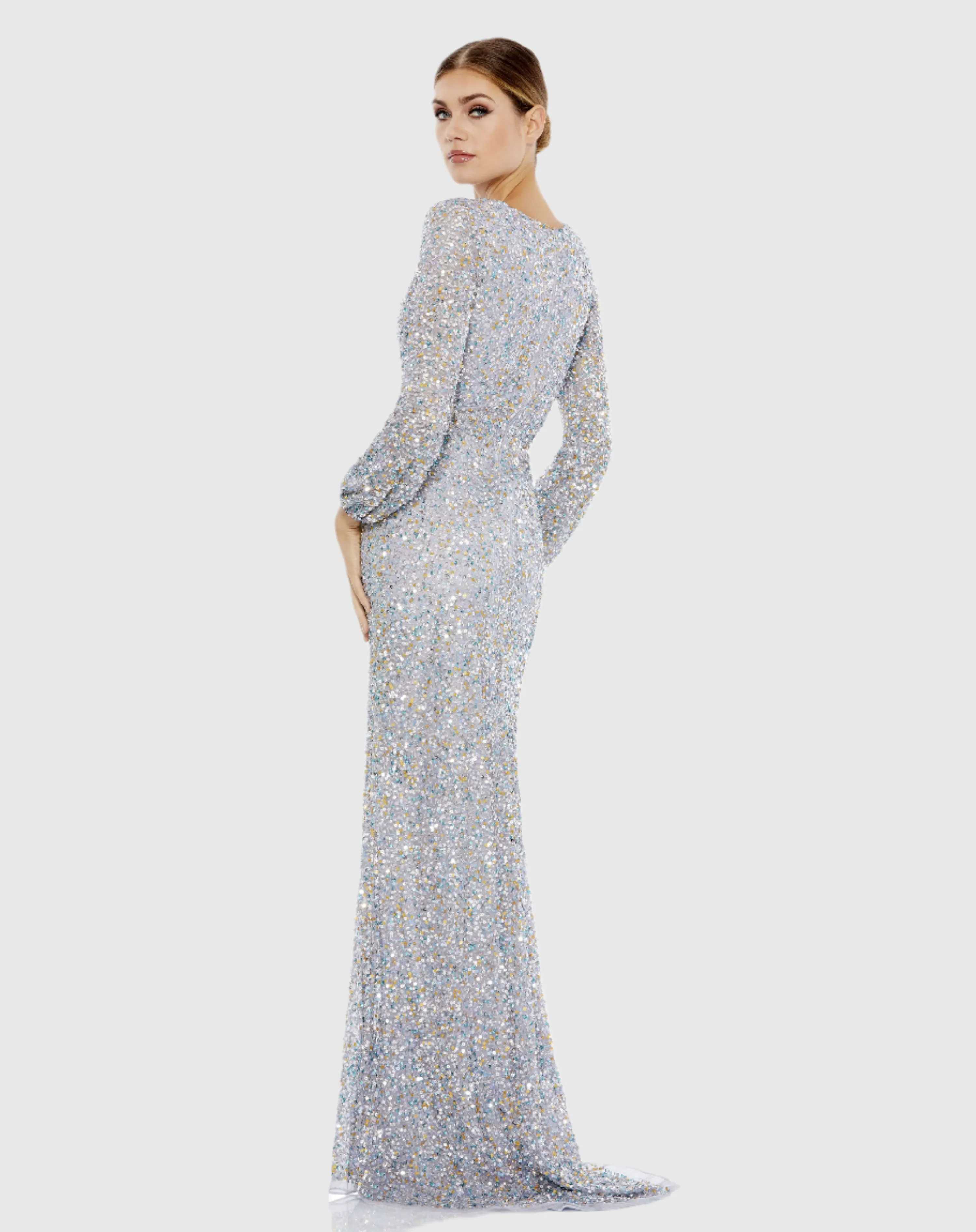 Silver Multi-Colored Sequin Long Sleeve Gown sold by Mac Duggal product image thumbnail 3