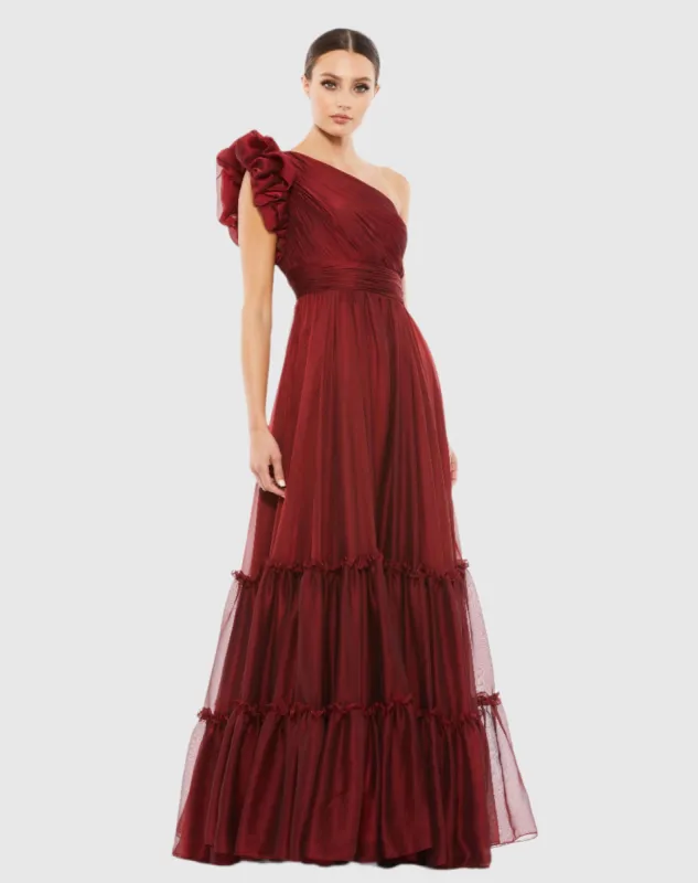 Organza One Shoulder Pleated Gown made by Mac Duggal