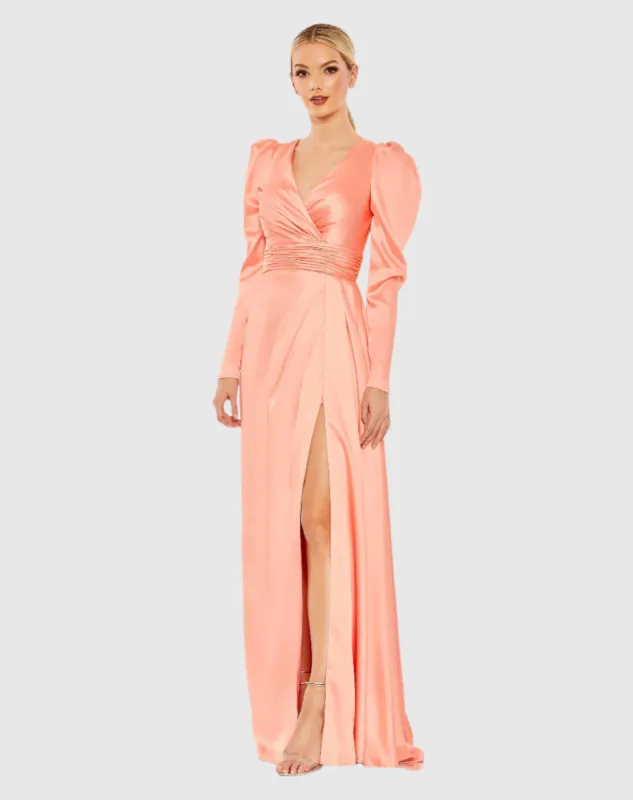 Pink Faux Wrap Long Sleeve A Line Gown sold by Mac Duggal
