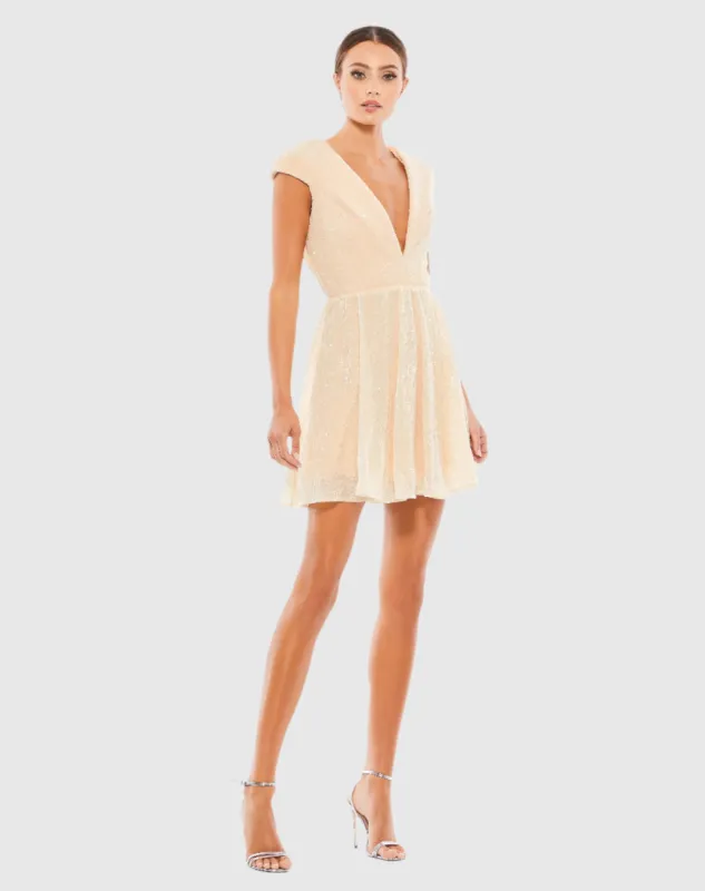 Pink Sequin Cap Sleeve Fit & Flare Mini Dress sold by Mac Duggal