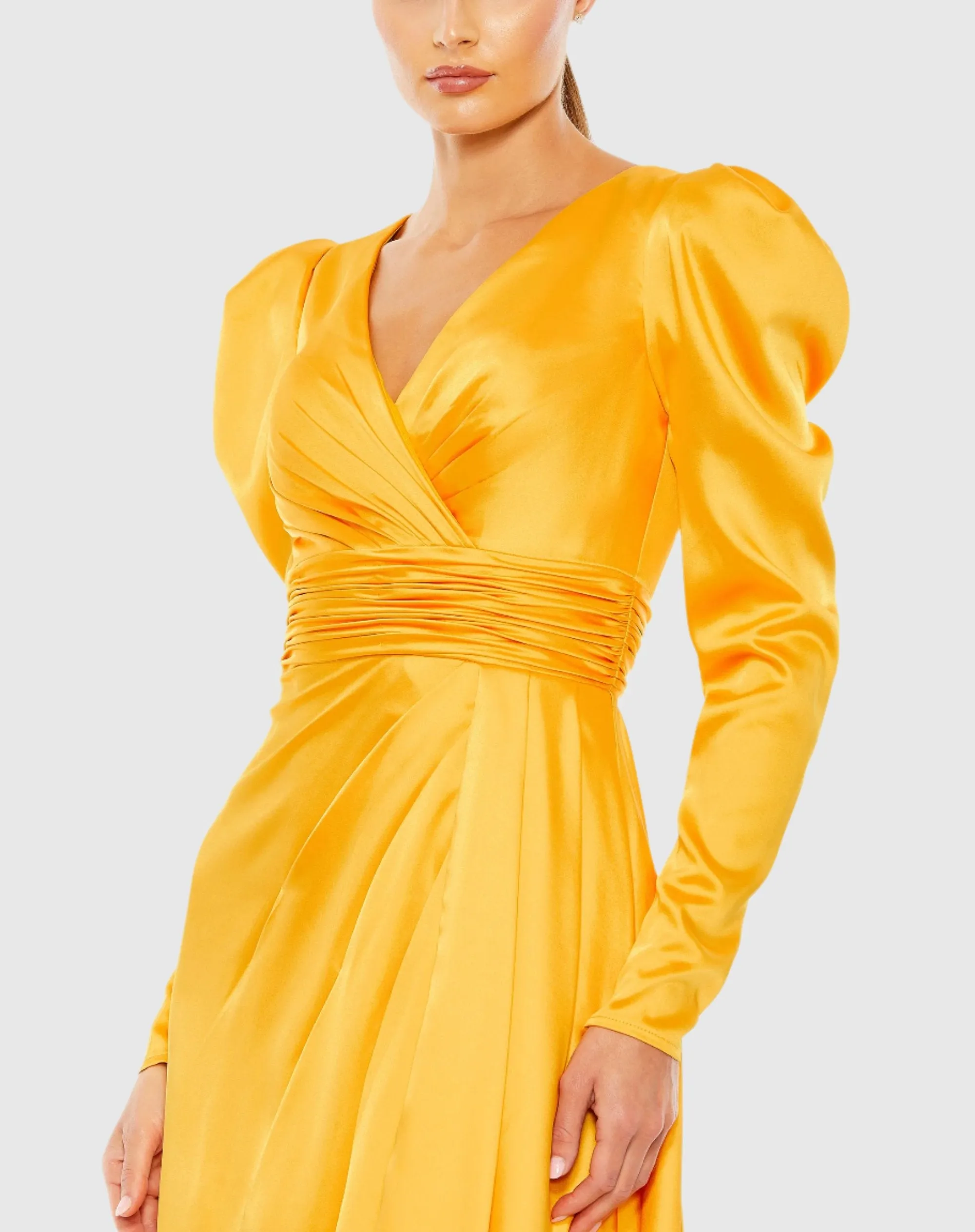 Yellow Faux Wrap Long Sleeve A Line Gown - FINAL SALE sold by Mac Duggal product image thumbnail 2