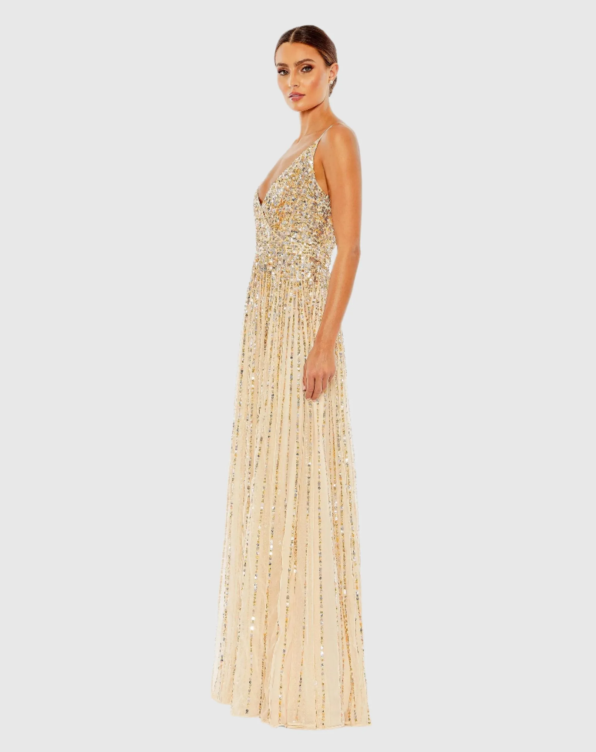 Beige Sequined Sleeveless Wrap Over A Line Gown sold by Mac Duggal product image thumbnail 3