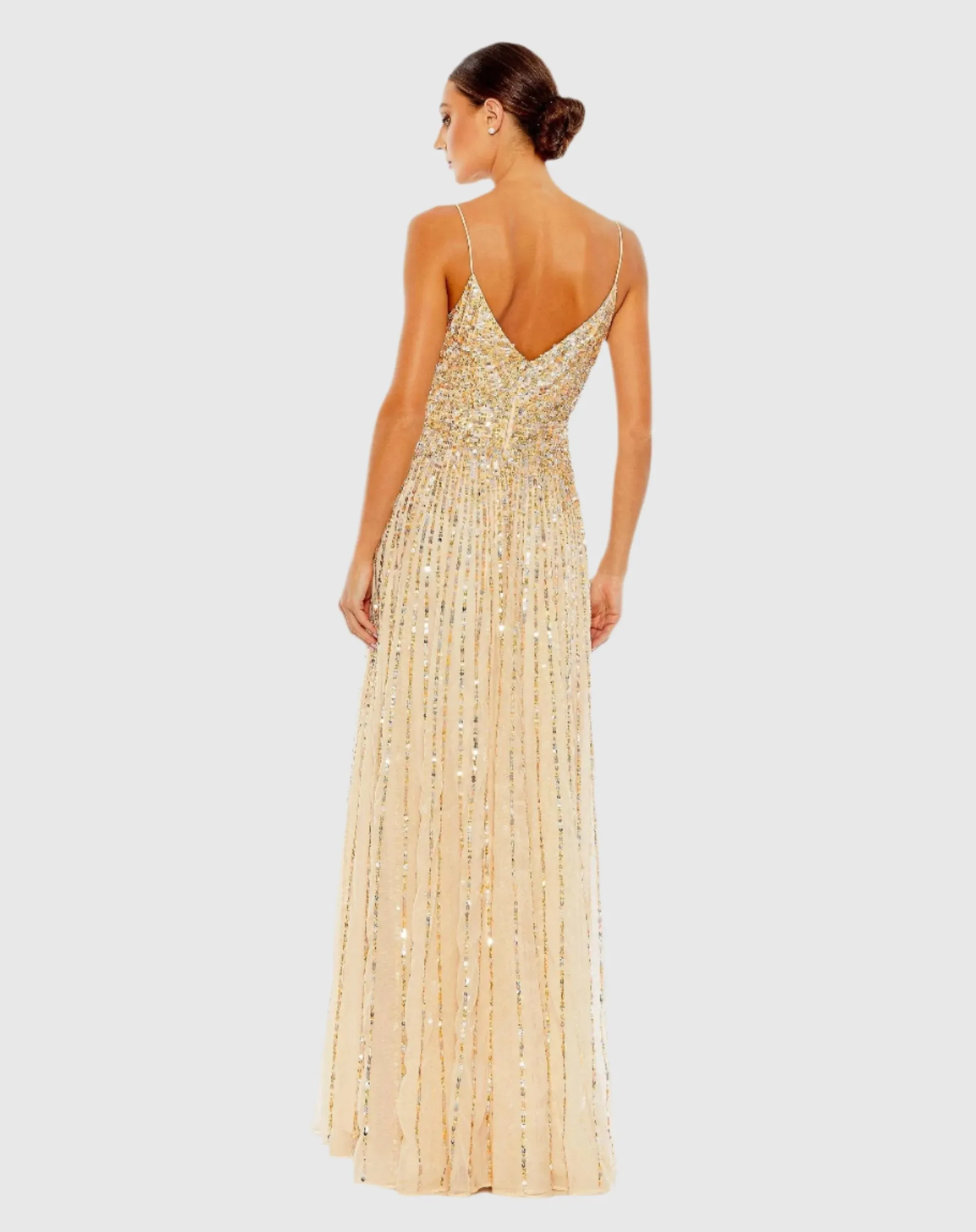 Beige Sequined Sleeveless Wrap Over A Line Gown sold by Mac Duggal product image thumbnail 4