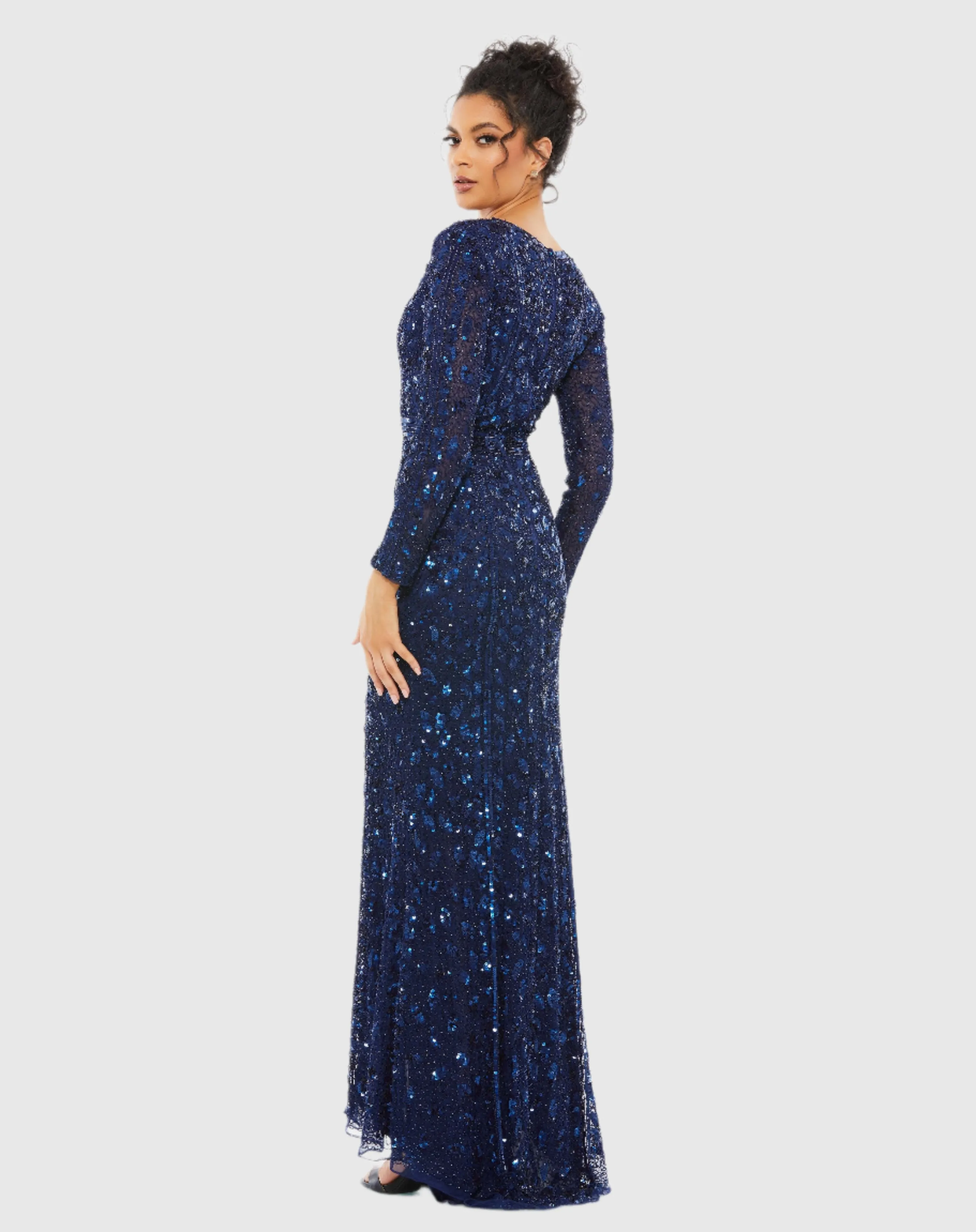 Navy Embellished Front Slit Long Sleeve Gown sold by Mac Duggal product image thumbnail 3