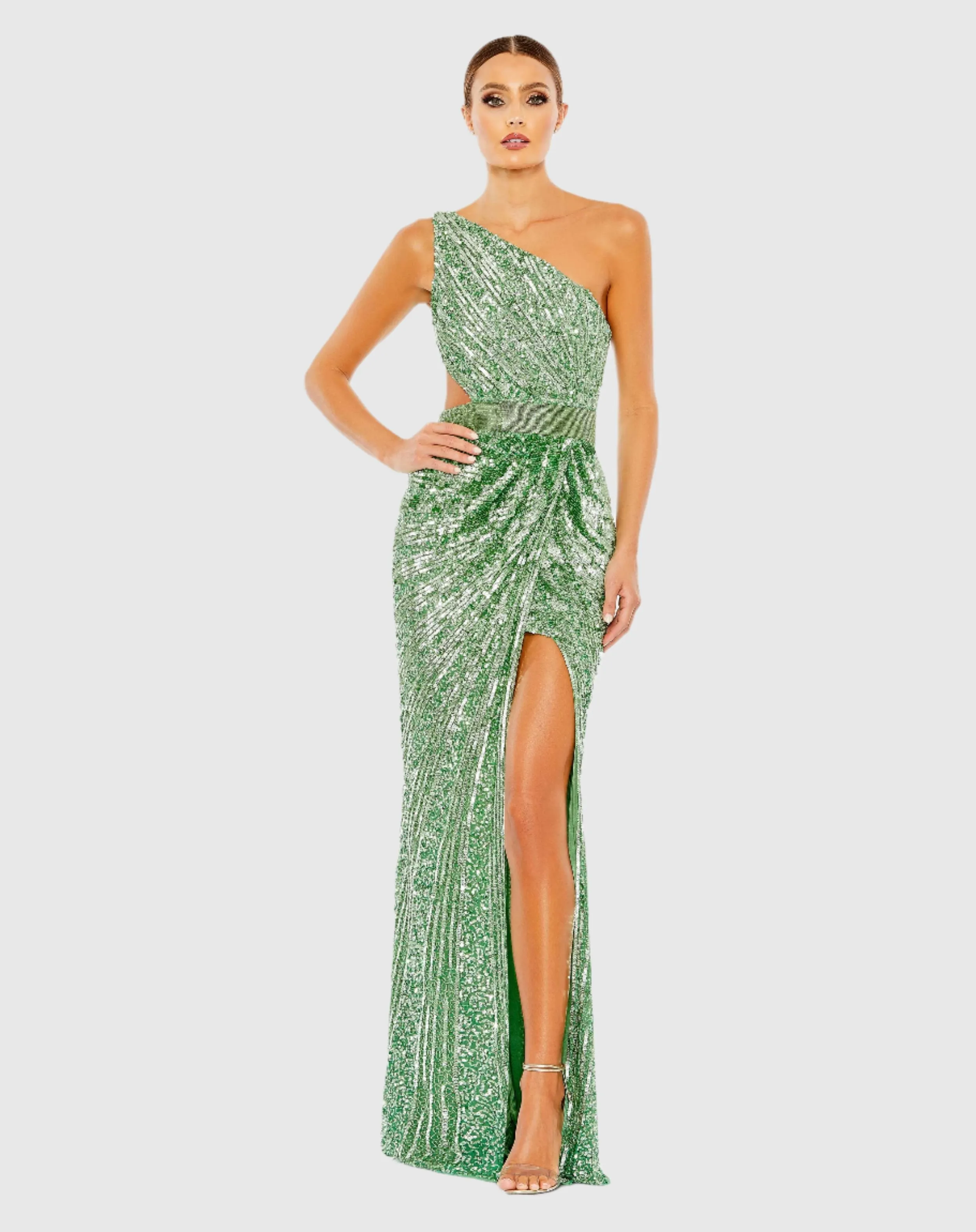 Sequined One Shoulder Draped Lace Up Gown sold by Mac Duggal product image thumbnail 2