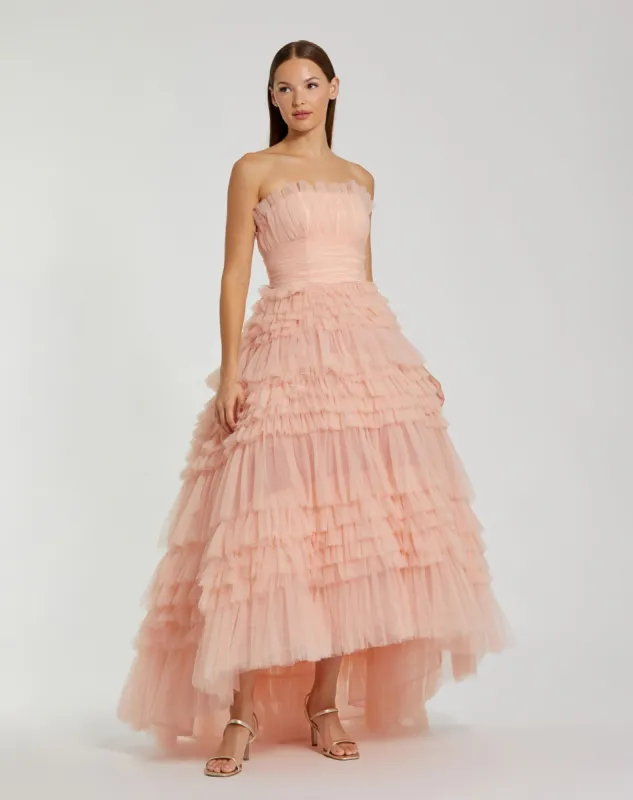 Strapless Tulle Ruffle Gown sold by Mac Duggal