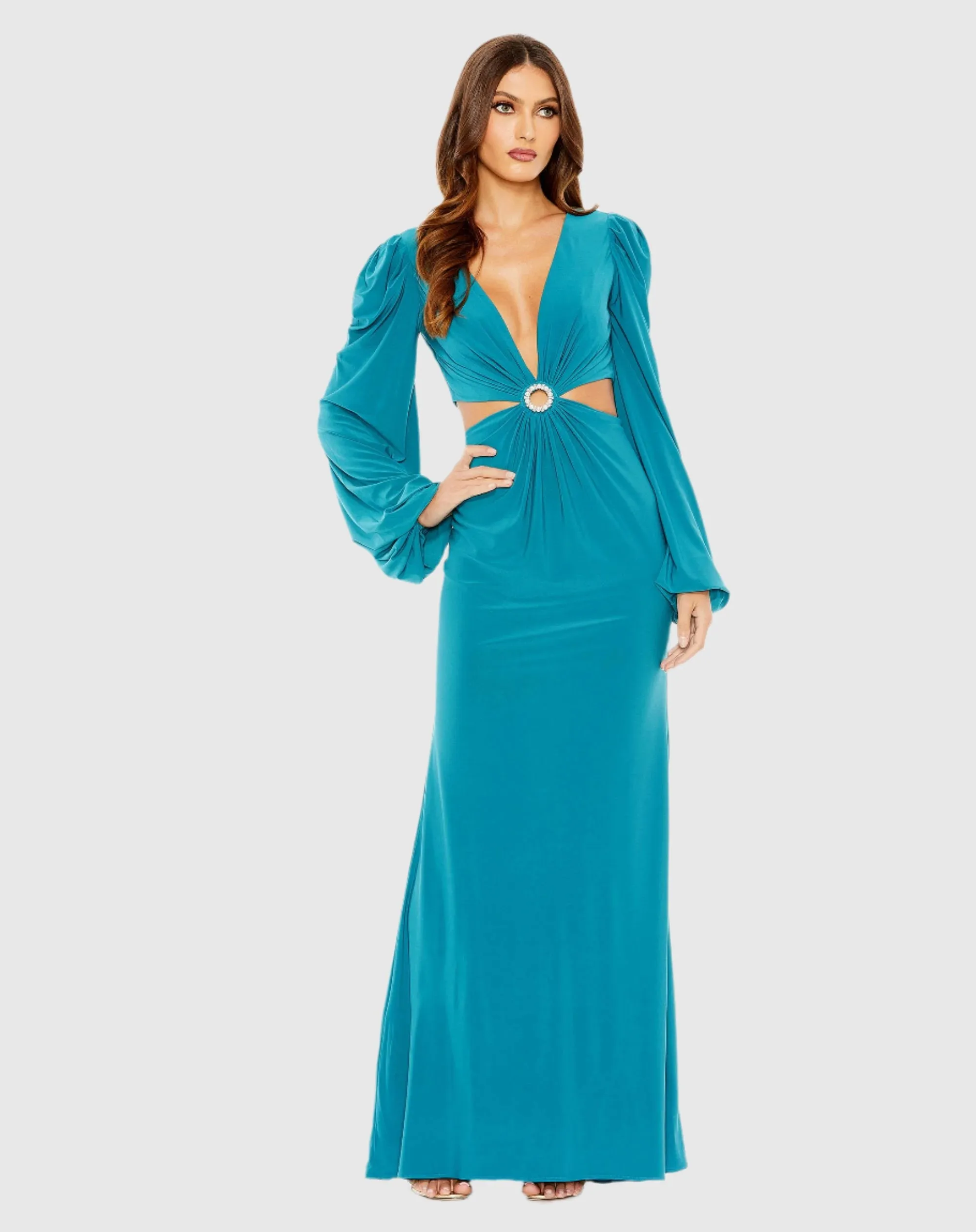Jersey Puff Sleeve Cut Out Column Gown sold by Mac Duggal