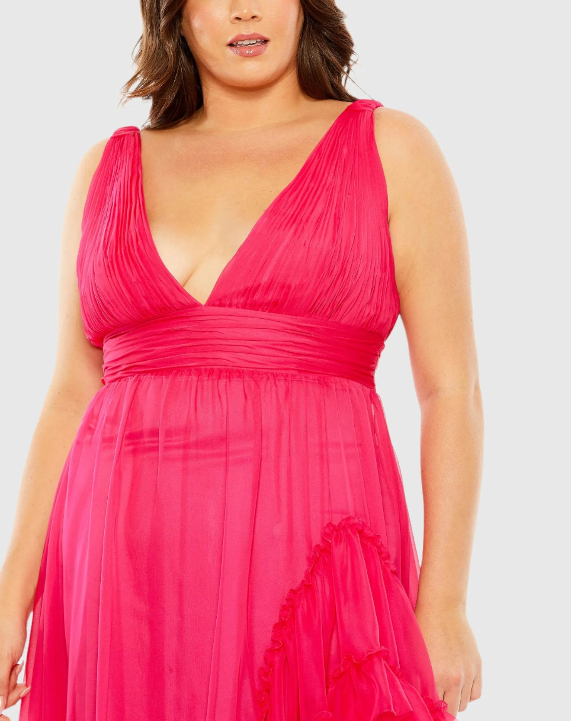 Plunge Neck Sleeveless Ruffle Tiered Front Slit Gown sold by Mac Duggal product image thumbnail 2