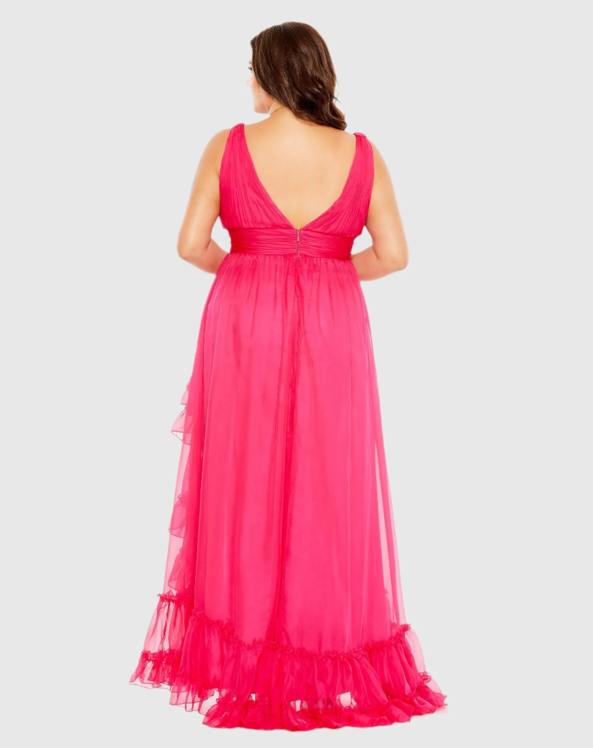 Plunge Neck Sleeveless Ruffle Tiered Front Slit Gown sold by Mac Duggal product image thumbnail 3