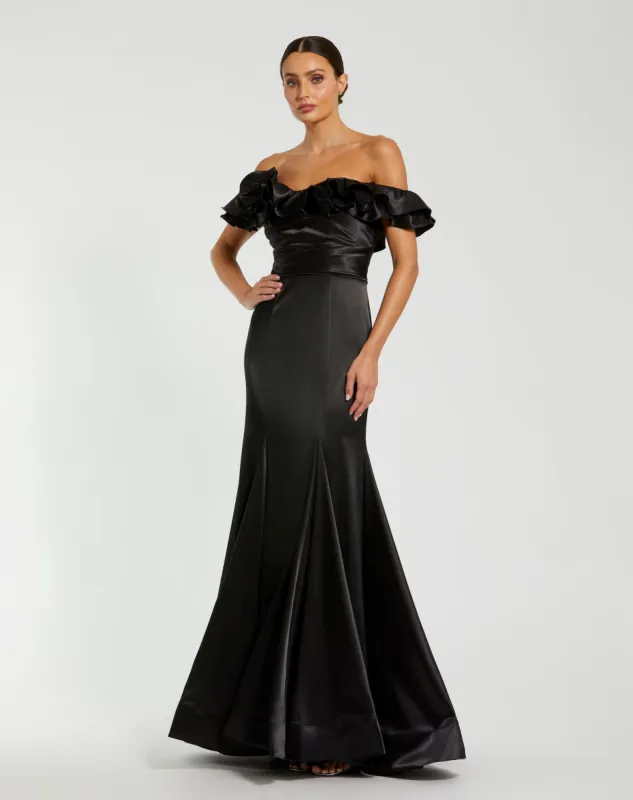Satin Ruffle Off the Shoulder Mermaid Gown sold by Mac Duggal