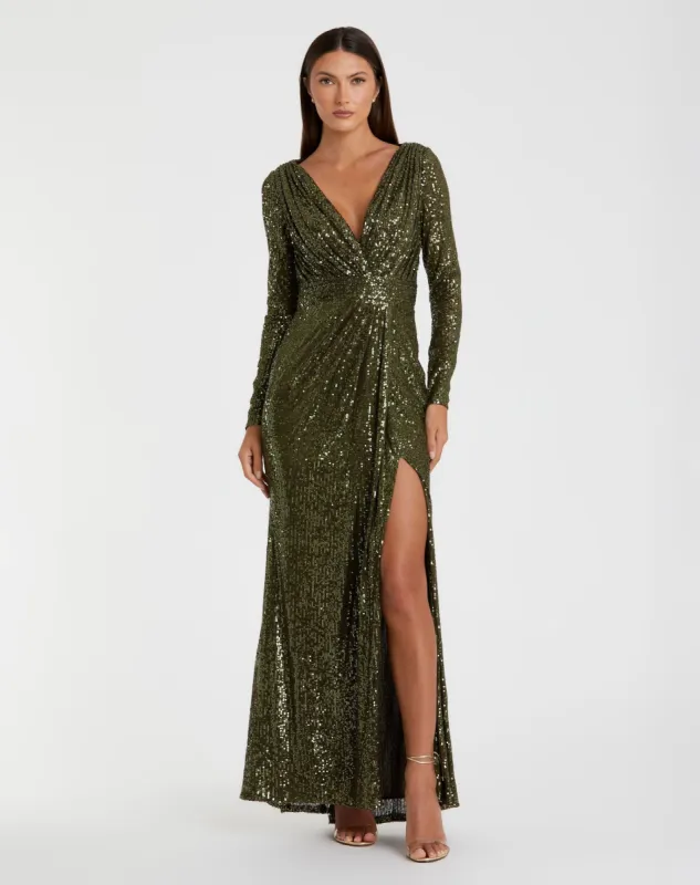 Sequined Long Sleeve Gown sold by Mac Duggal