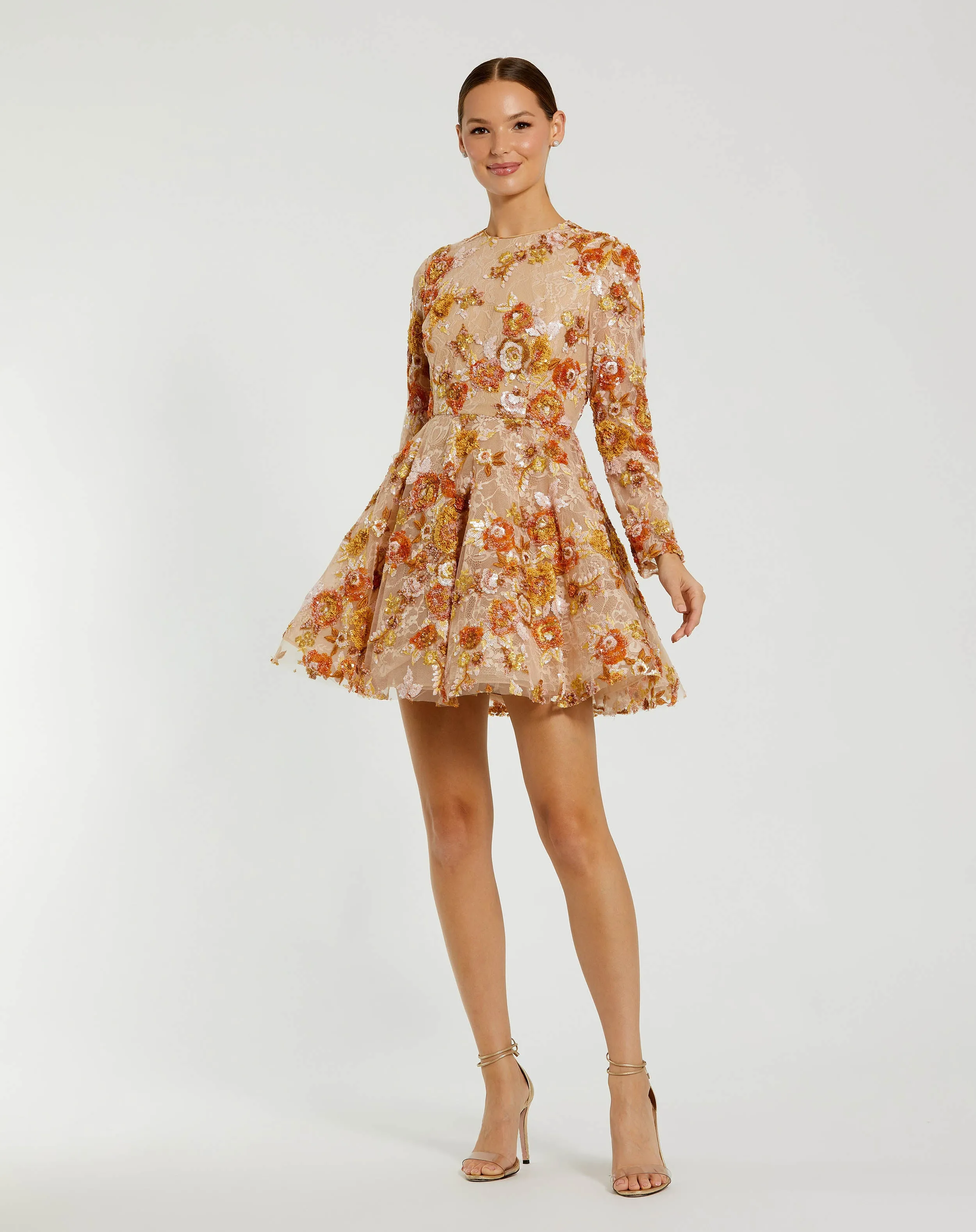 High Neck Long Sleeve Sequin A Line Mini Dress sold by Mac Duggal product image thumbnail 2