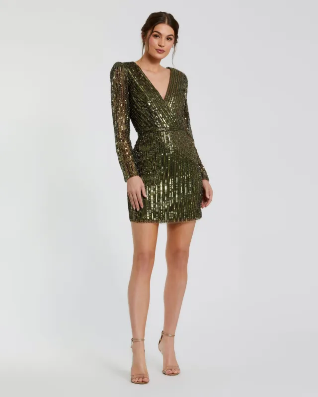 Long Sleeve Sequined Mini Dress sold by Mac Duggal