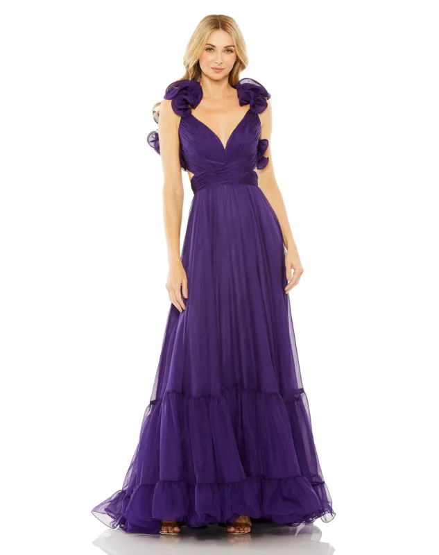 Purple Ruffle Tiered Cut-Out Chiffon Gown sold by Mac Duggal