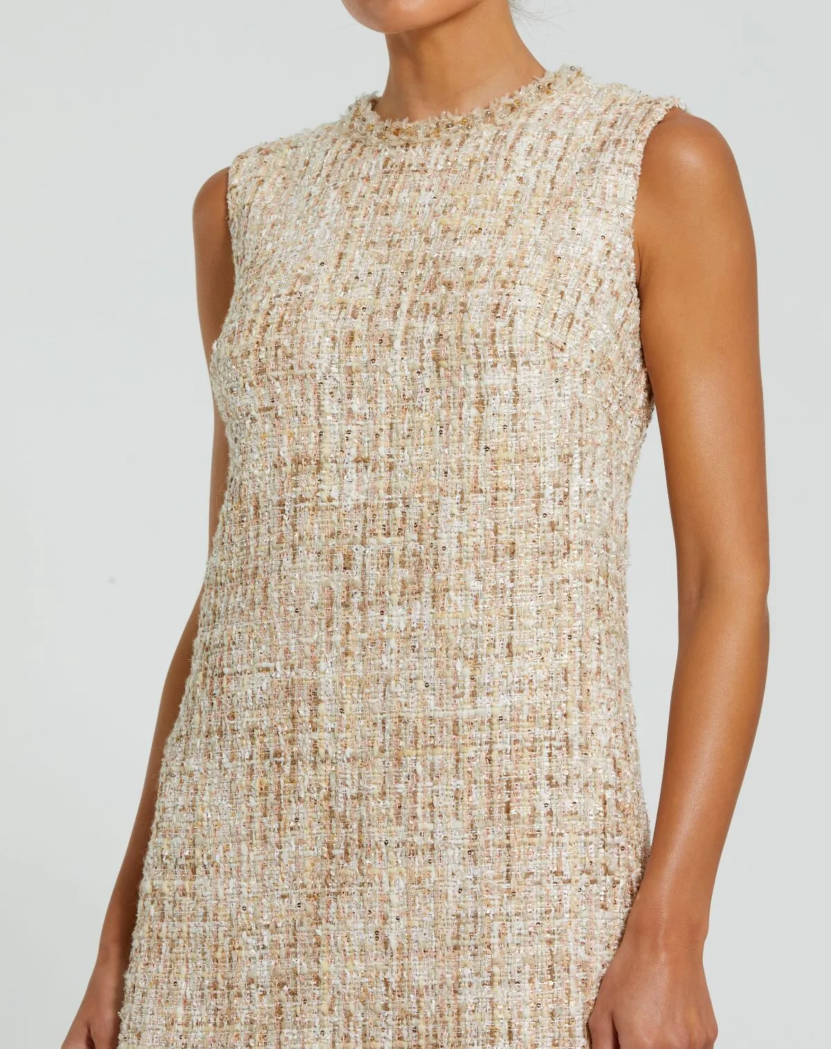 Beige Beaded Trim A-Line Mini Shift Dress sold by Mac Duggal product image thumbnail 4