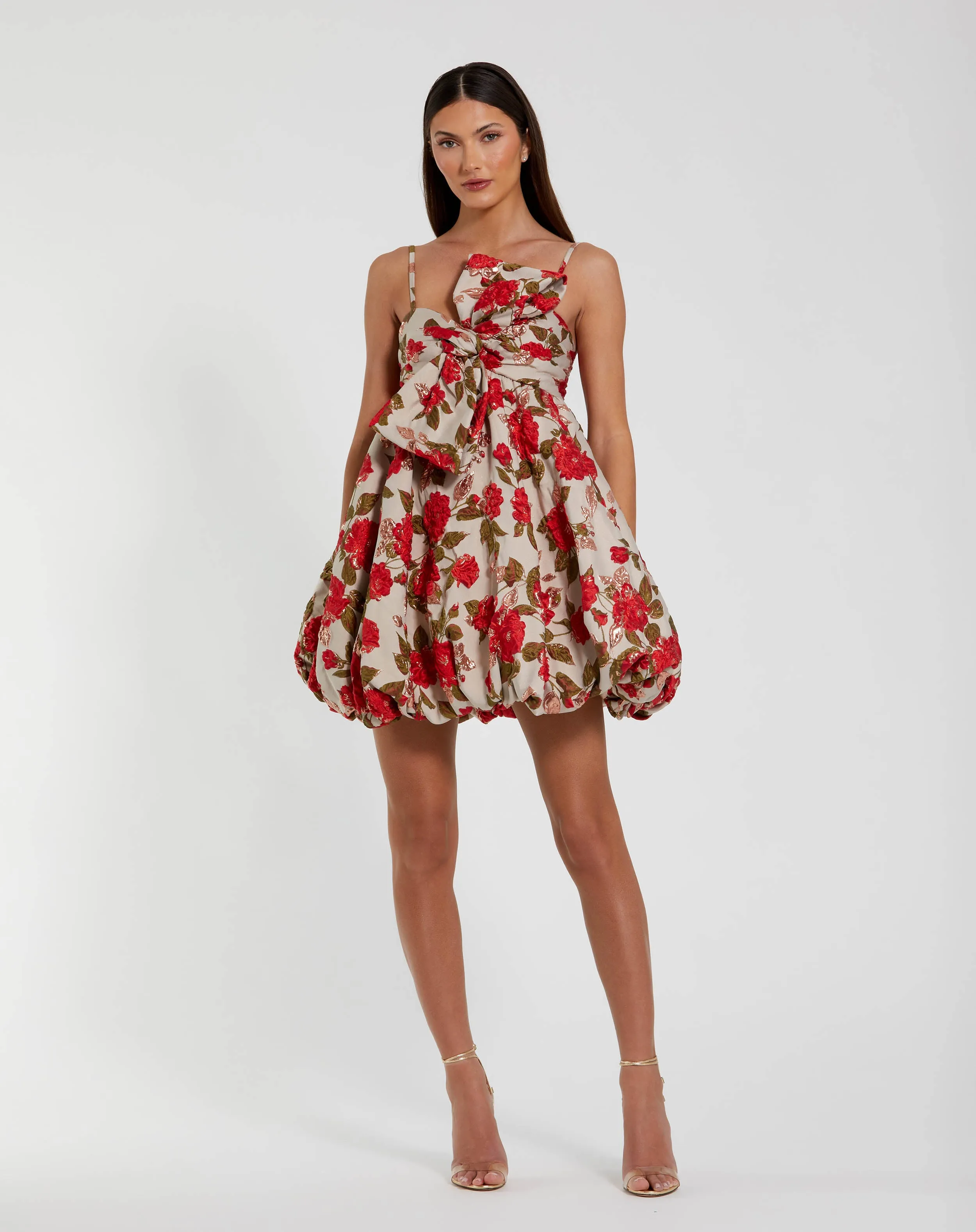 Multicolor Brocade Bubble Skirt Mini Dress with Bow sold by Mac Duggal
