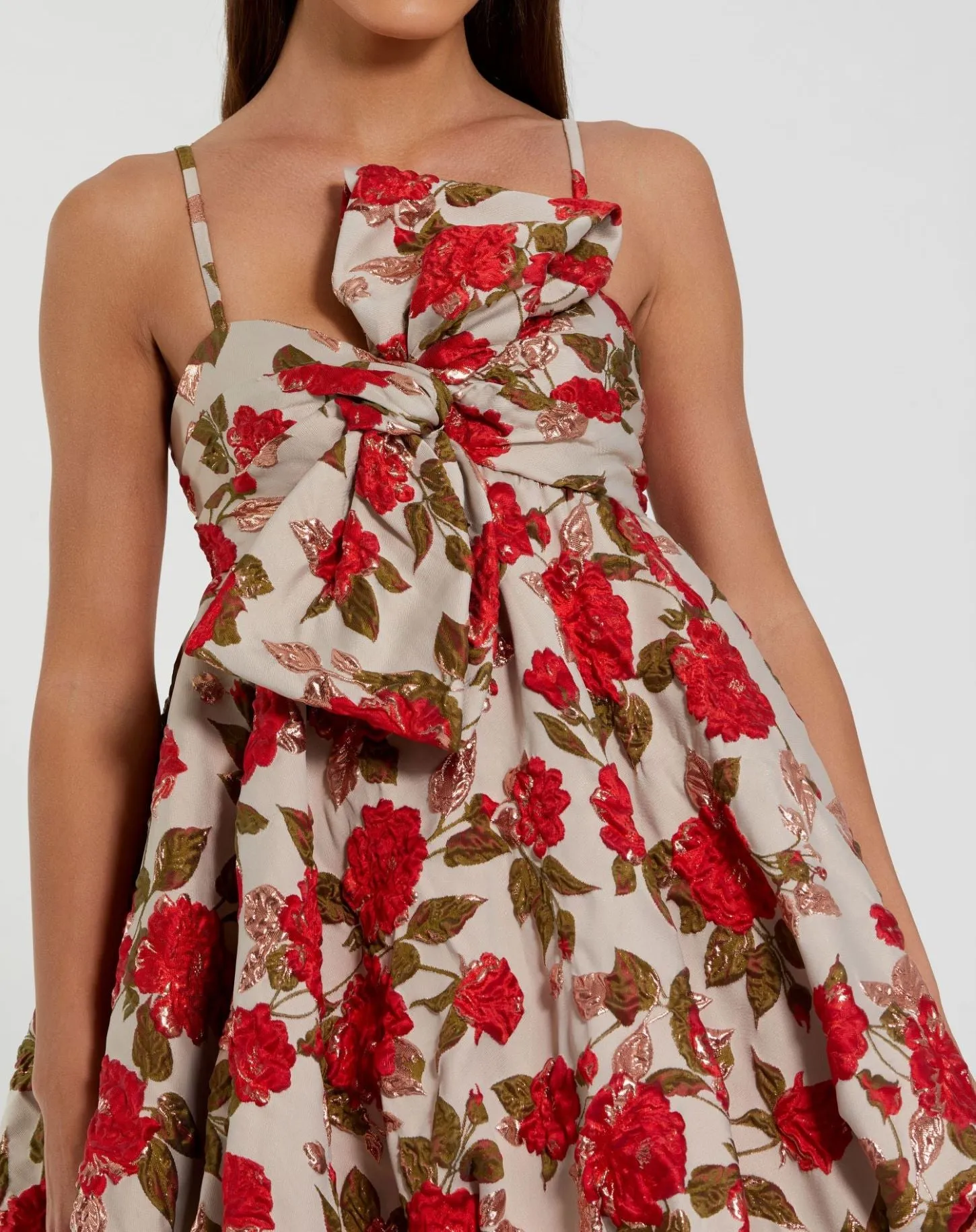 Multicolor Brocade Bubble Skirt Mini Dress with Bow sold by Mac Duggal product image thumbnail 2