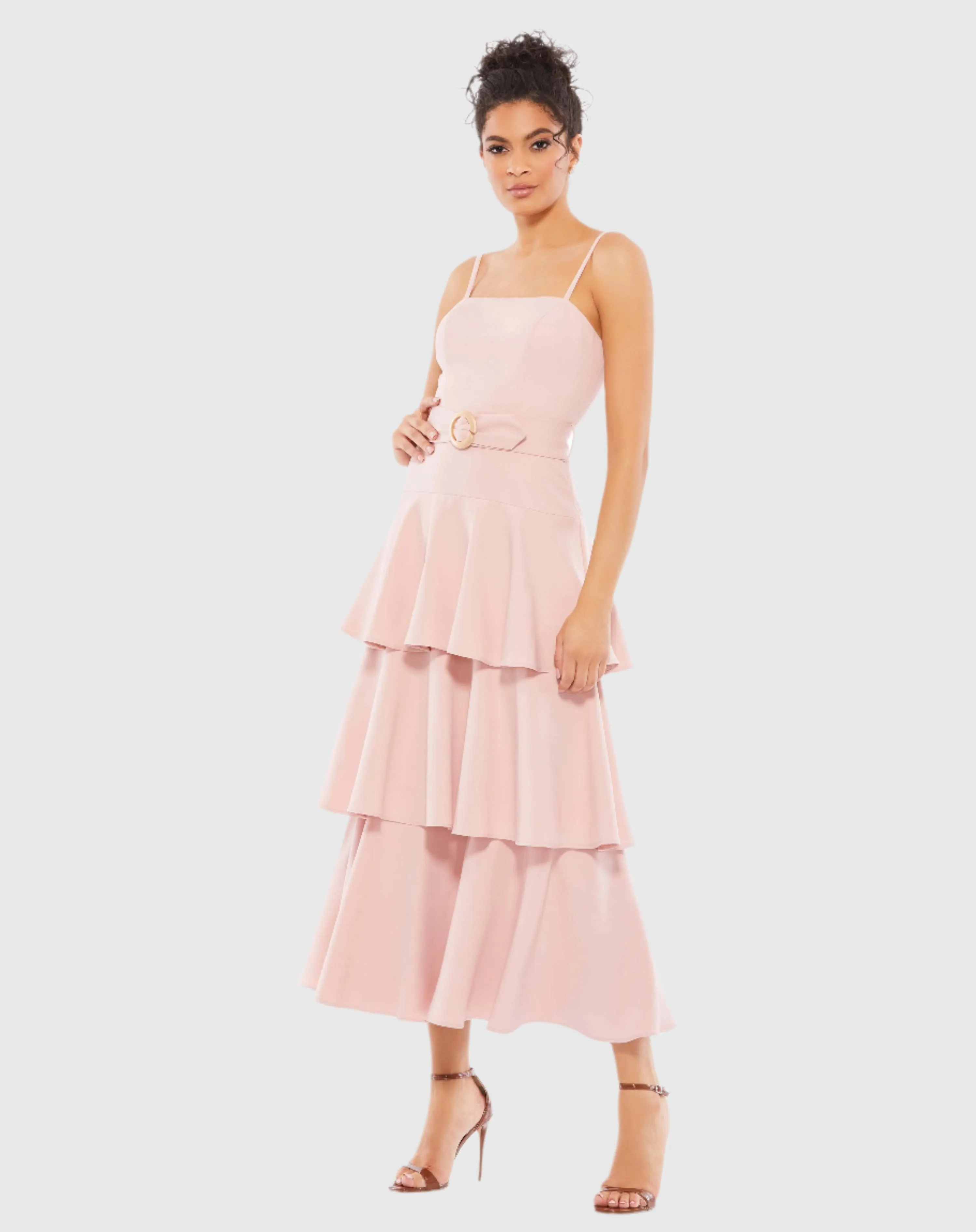 Belted Tiered Ruffle Sleeveless Midi Dress sold by Mac Duggal product image thumbnail 2