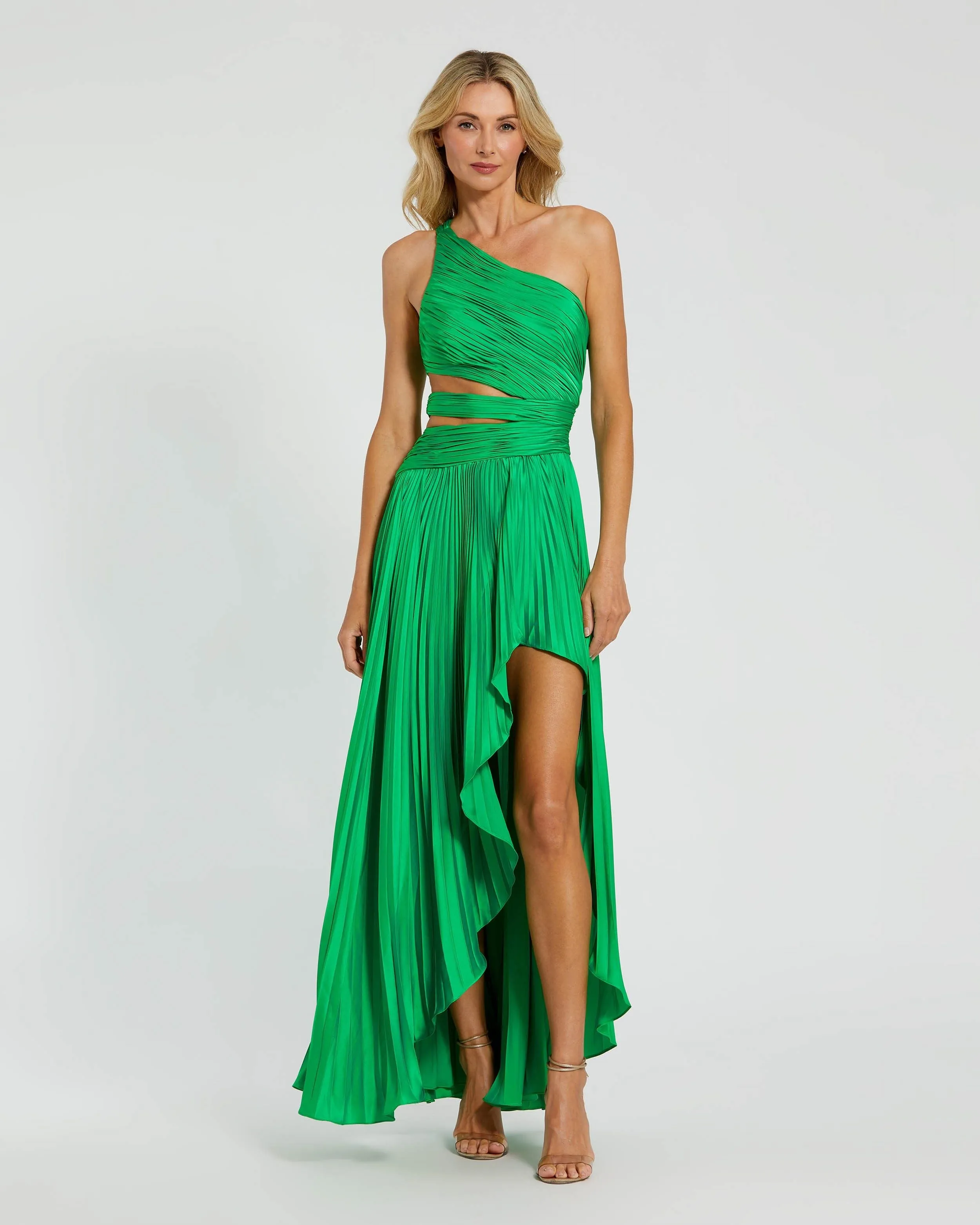 One Shoulder Pleated Charmeuse Gown with Slit sold by Mac Duggal