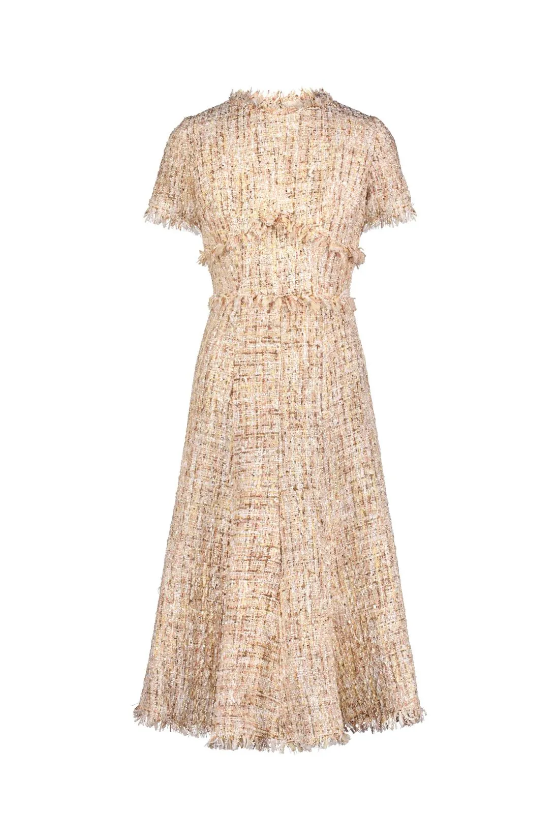 Beige Boucle Short Sleeve A Line Midi Dress sold by Mac Duggal product image thumbnail 5