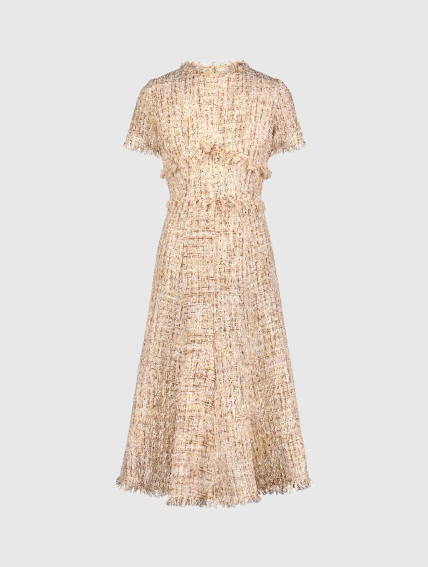 Beige Boucle Short Sleeve A Line Midi Dress sold by Mac Duggal product image thumbnail 2