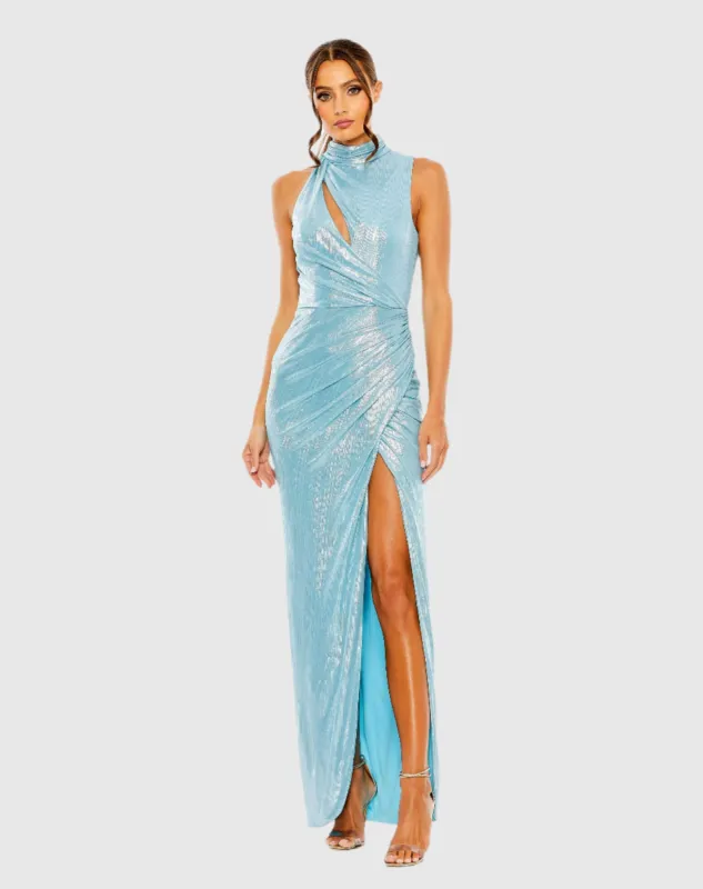 Blue High Neck Sleeveless Gown sold by Mac Duggal