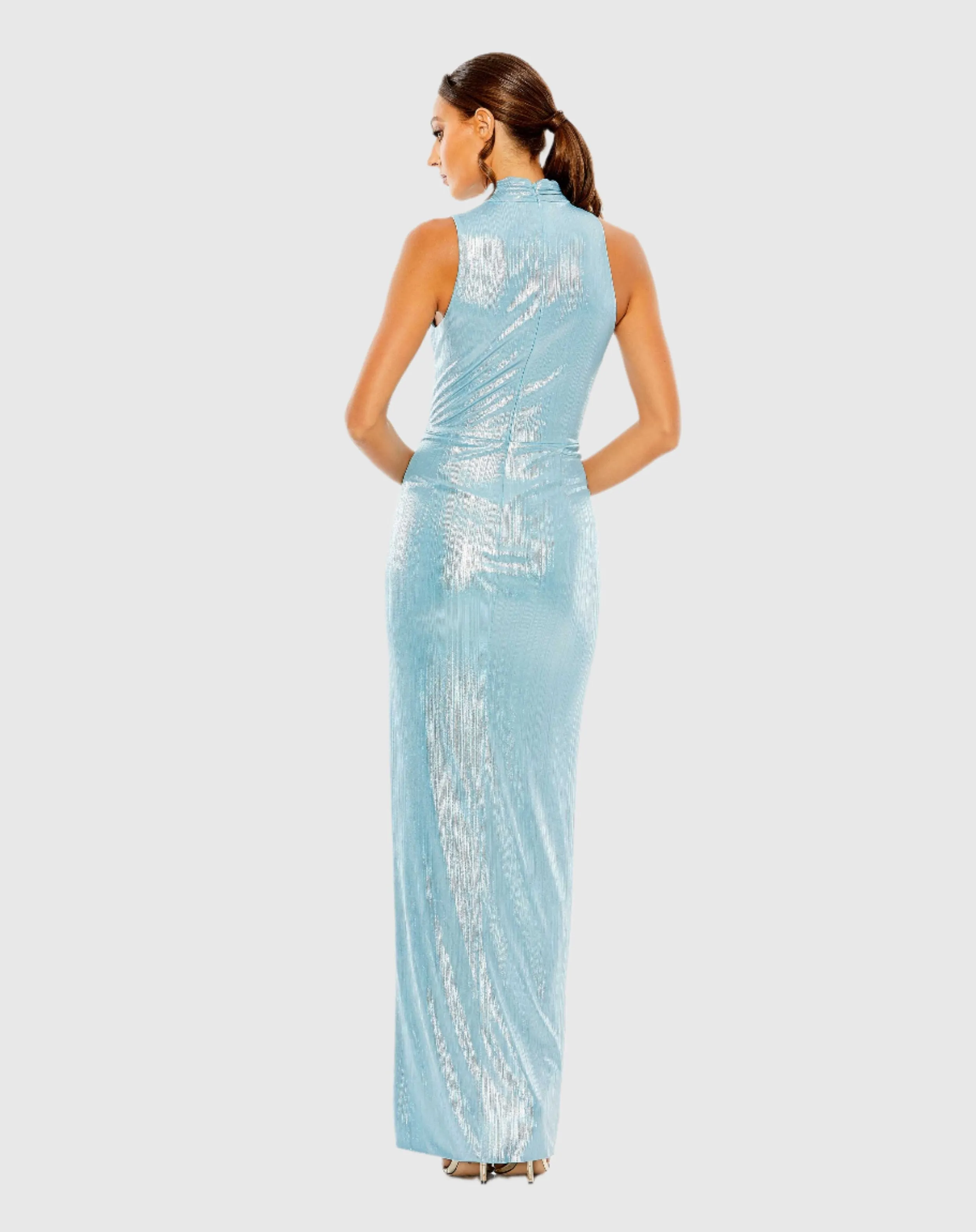 Blue High Neck Sleeveless Gown sold by Mac Duggal product image thumbnail 3