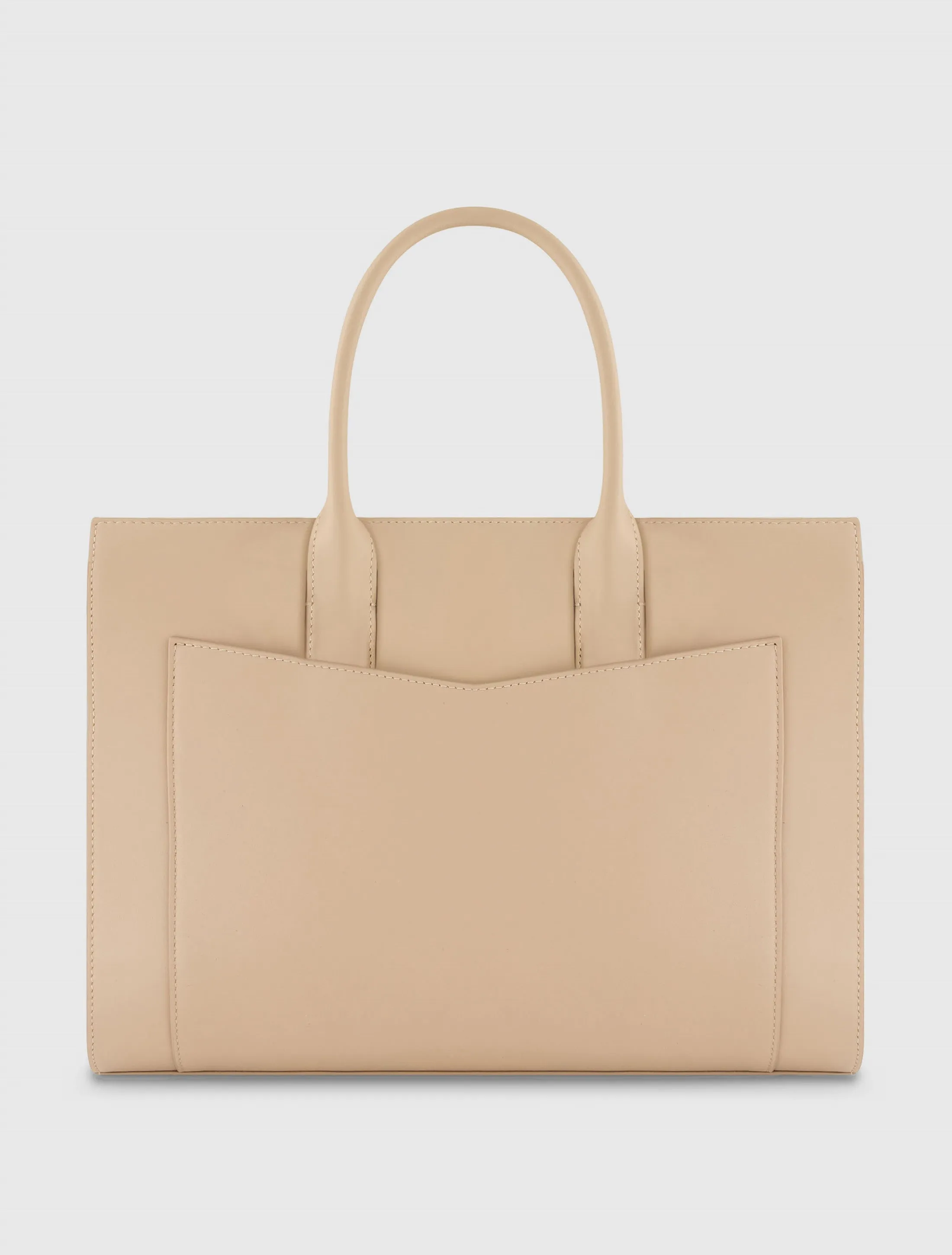 Beige Large Leather Briefcase Bag With Gold Hardware sold by Mac Duggal product image thumbnail 3