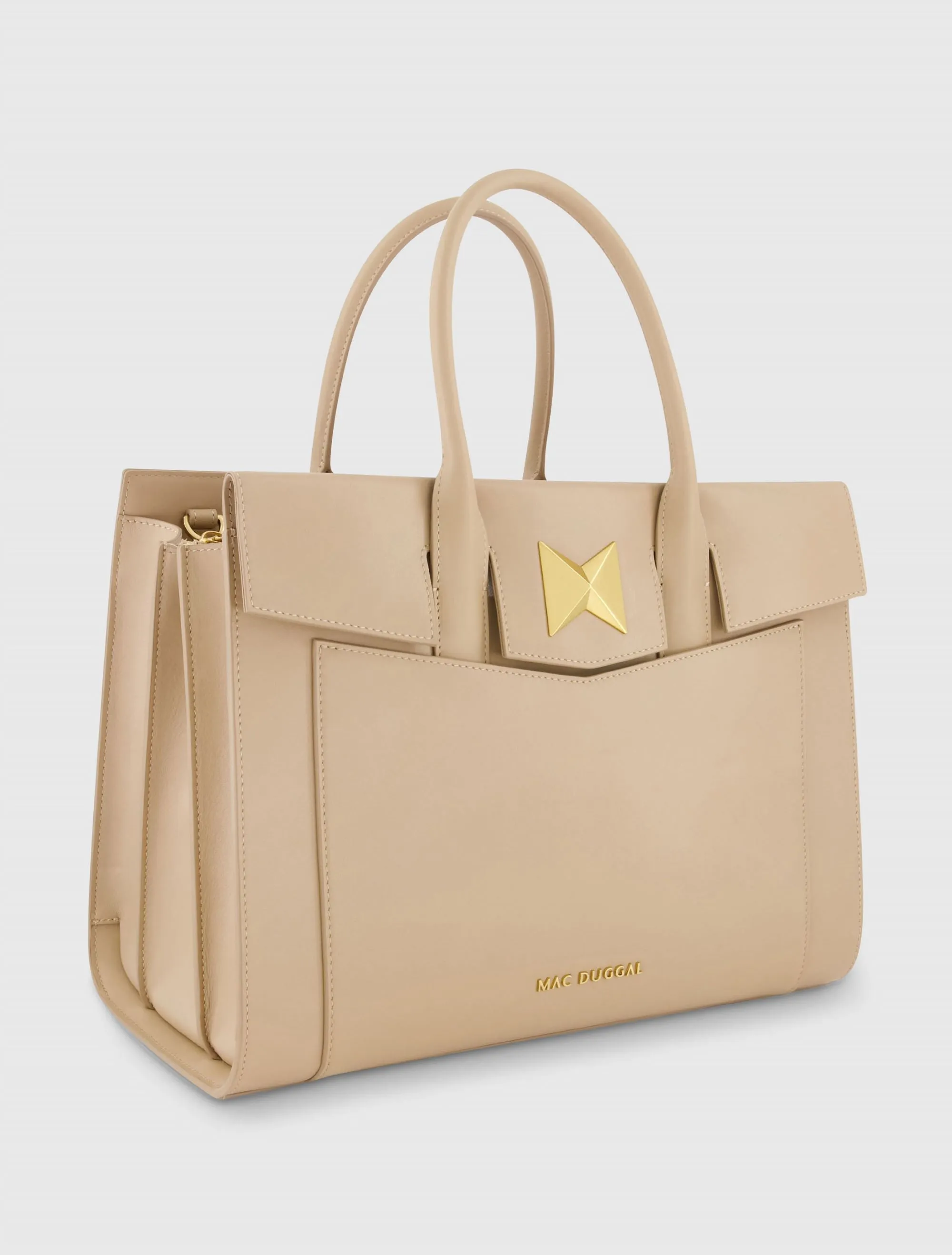 Beige Large Leather Briefcase Bag With Gold Hardware sold by Mac Duggal product image thumbnail 2