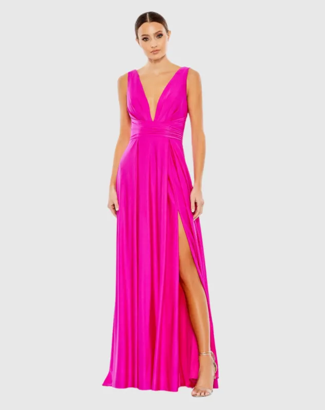 Pink Jersey Plunge Neck Evening Gown sold by Mac Duggal