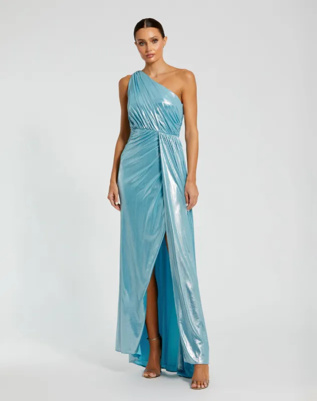 Blue One Shoulder Draped Gown - FINAL SALE made by Mac Duggal