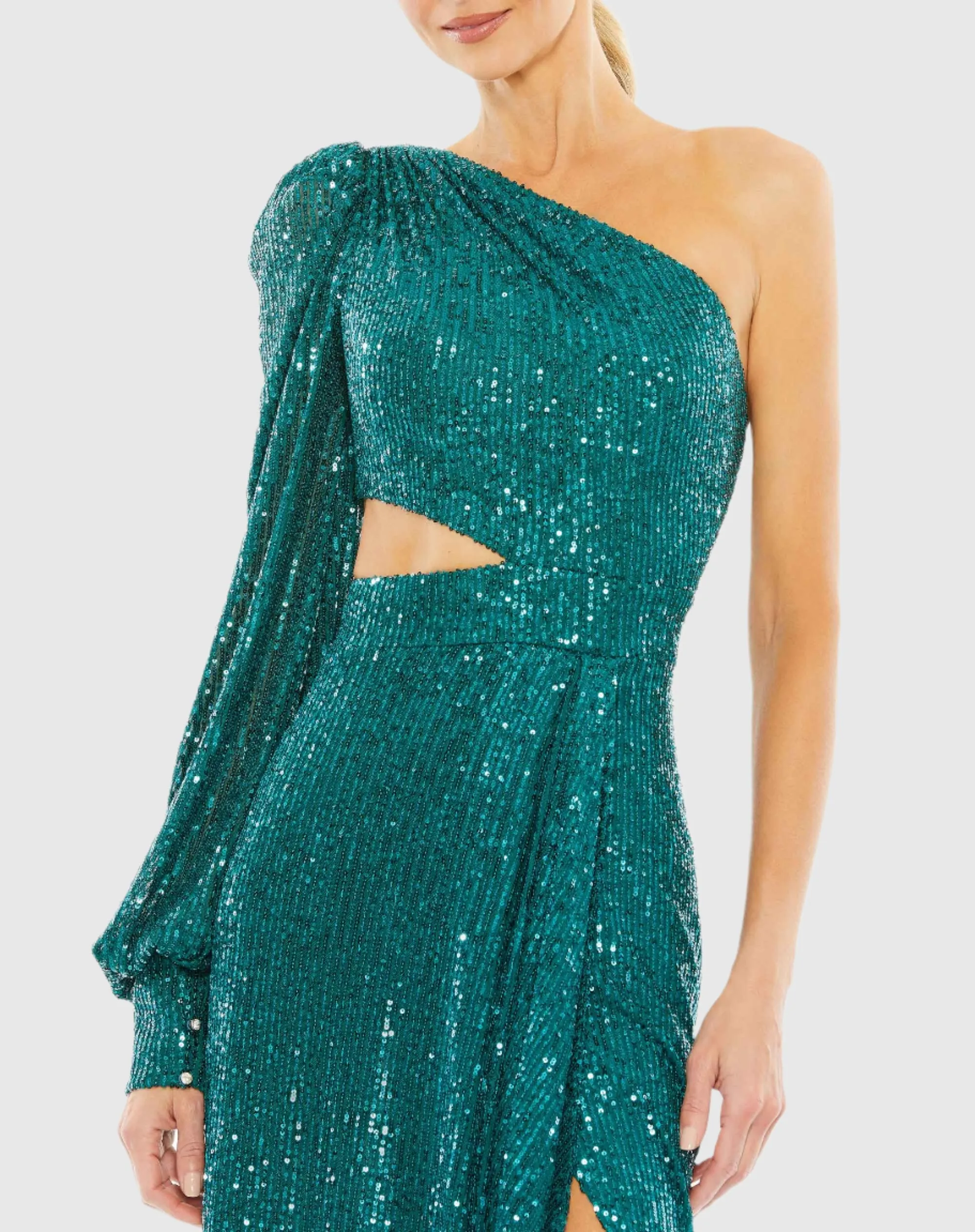 Green Sequined One Shoulder Cut Out Gown sold by Mac Duggal product image thumbnail 2