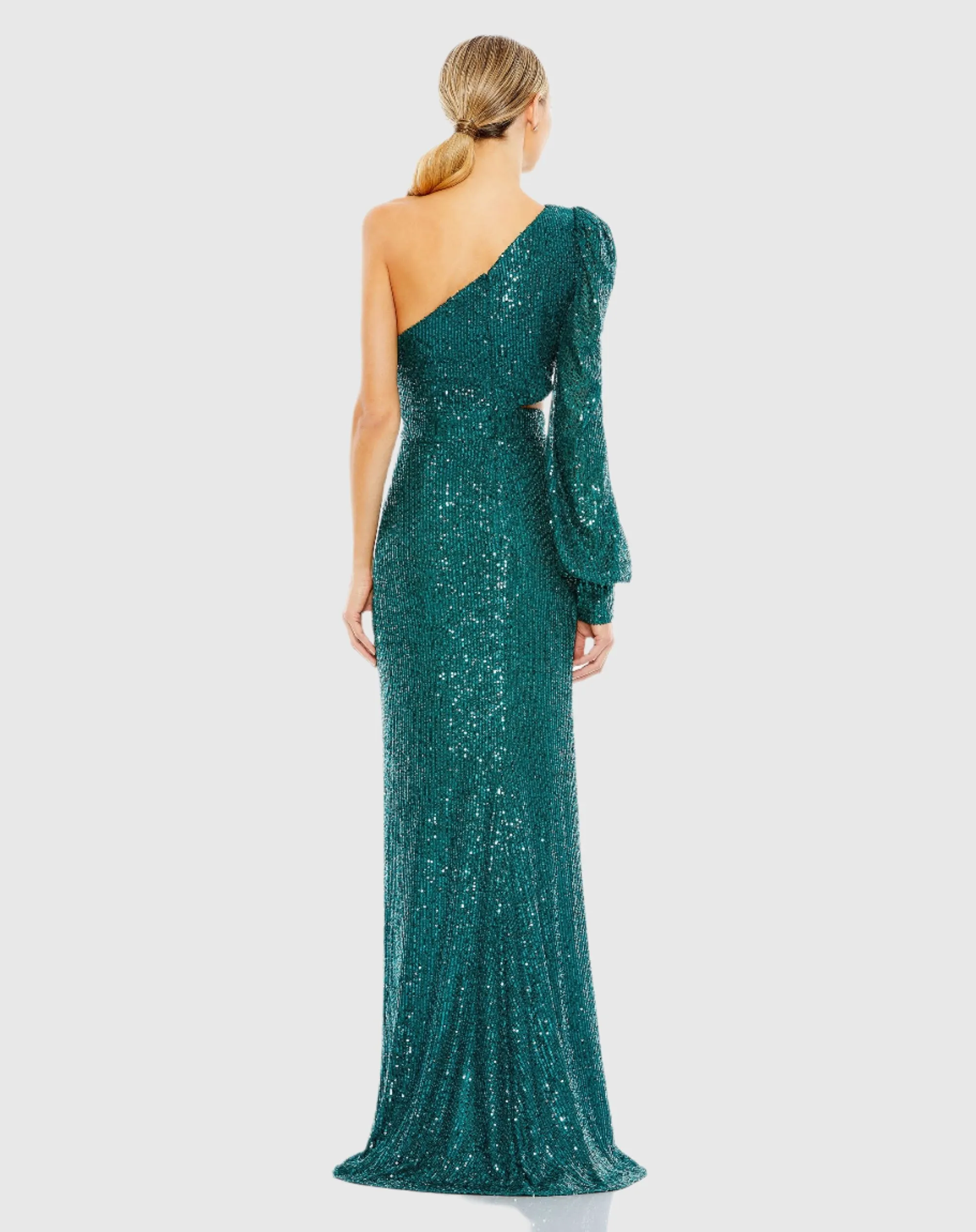 Green Sequined One Shoulder Cut Out Gown sold by Mac Duggal product image thumbnail 3