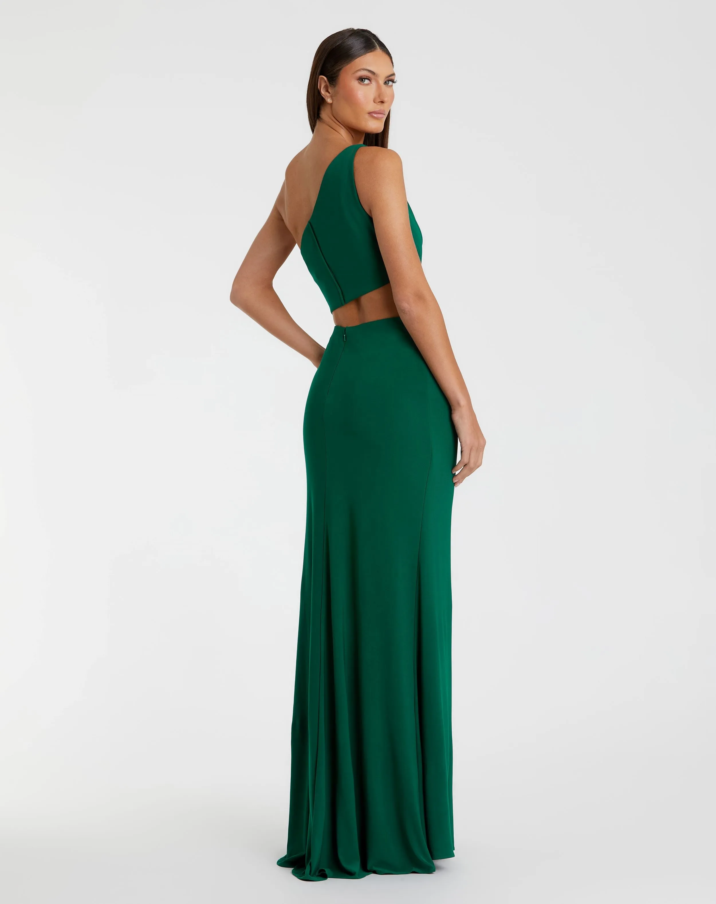 Green One Shoulder Ruched Cut Out Jersey Gown sold by Mac Duggal product image thumbnail 3