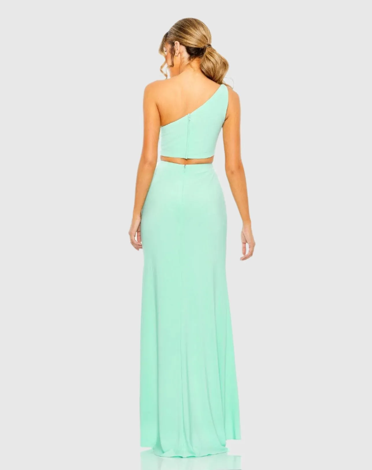Green One Shoulder Ruched Cut Out Jersey Gown sold by Mac Duggal product image thumbnail 3
