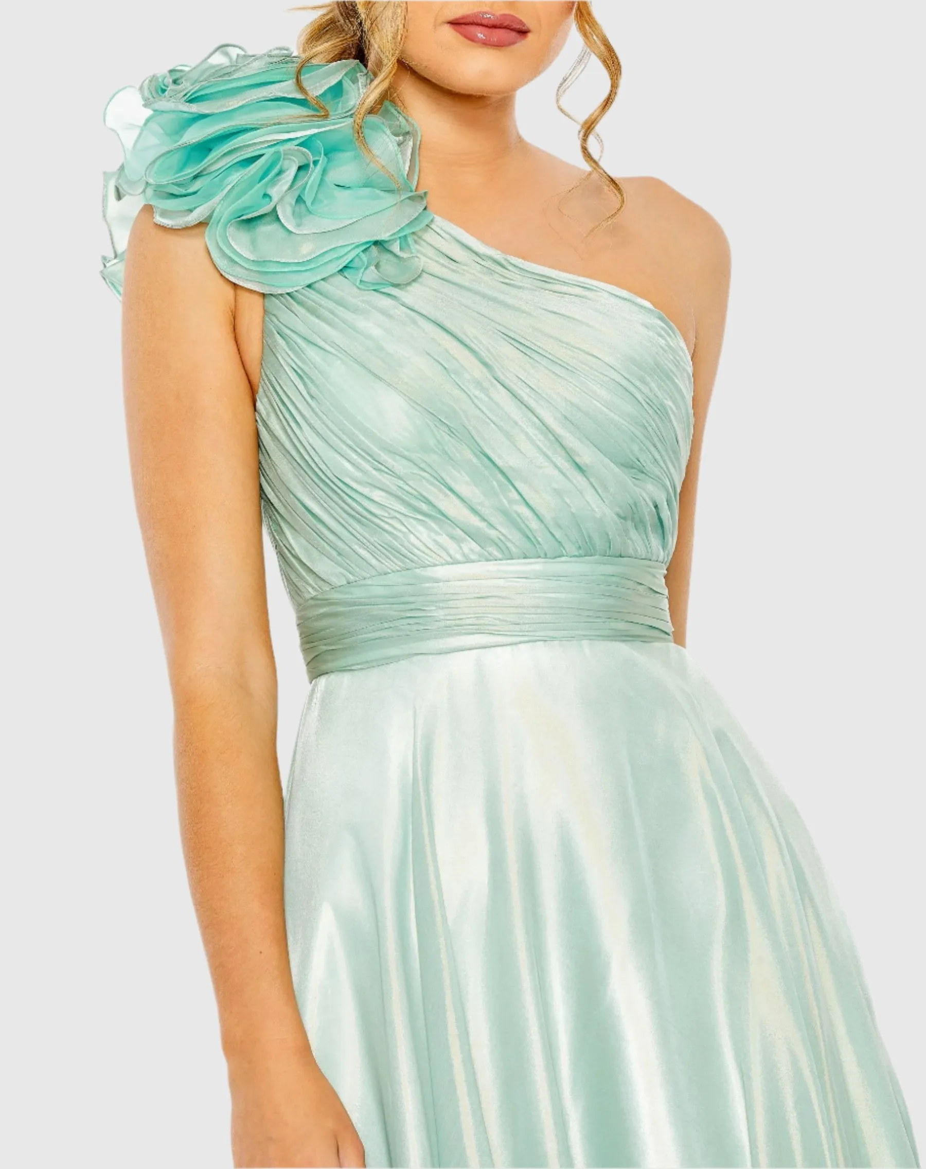 Green Rosette One Shoulder Tea Length Dress - FINAL SALE sold by Mac Duggal product image thumbnail 2
