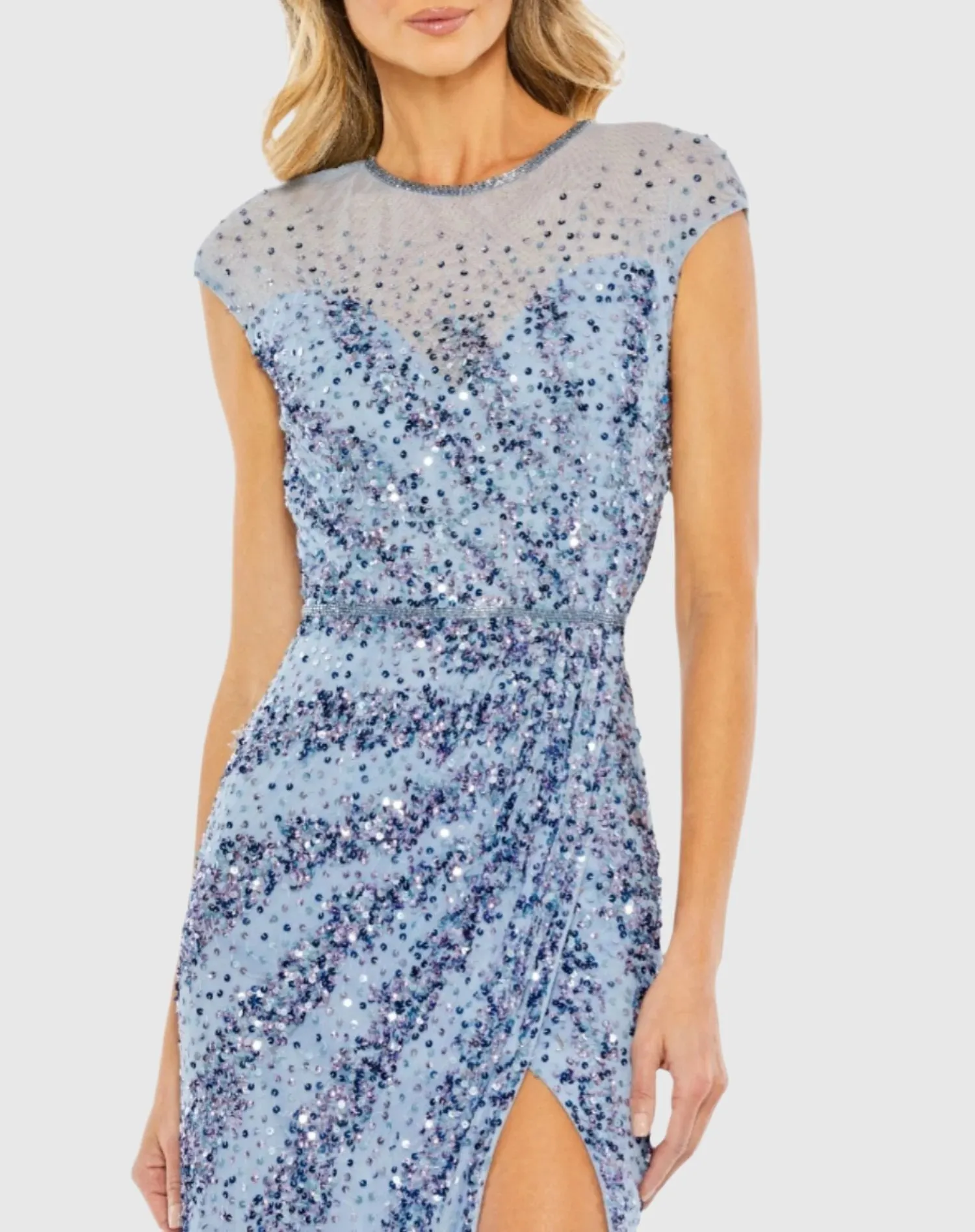 Blue Embellished Illusion High Neck Cap Sleeve Gown sold by Mac Duggal product image thumbnail 2