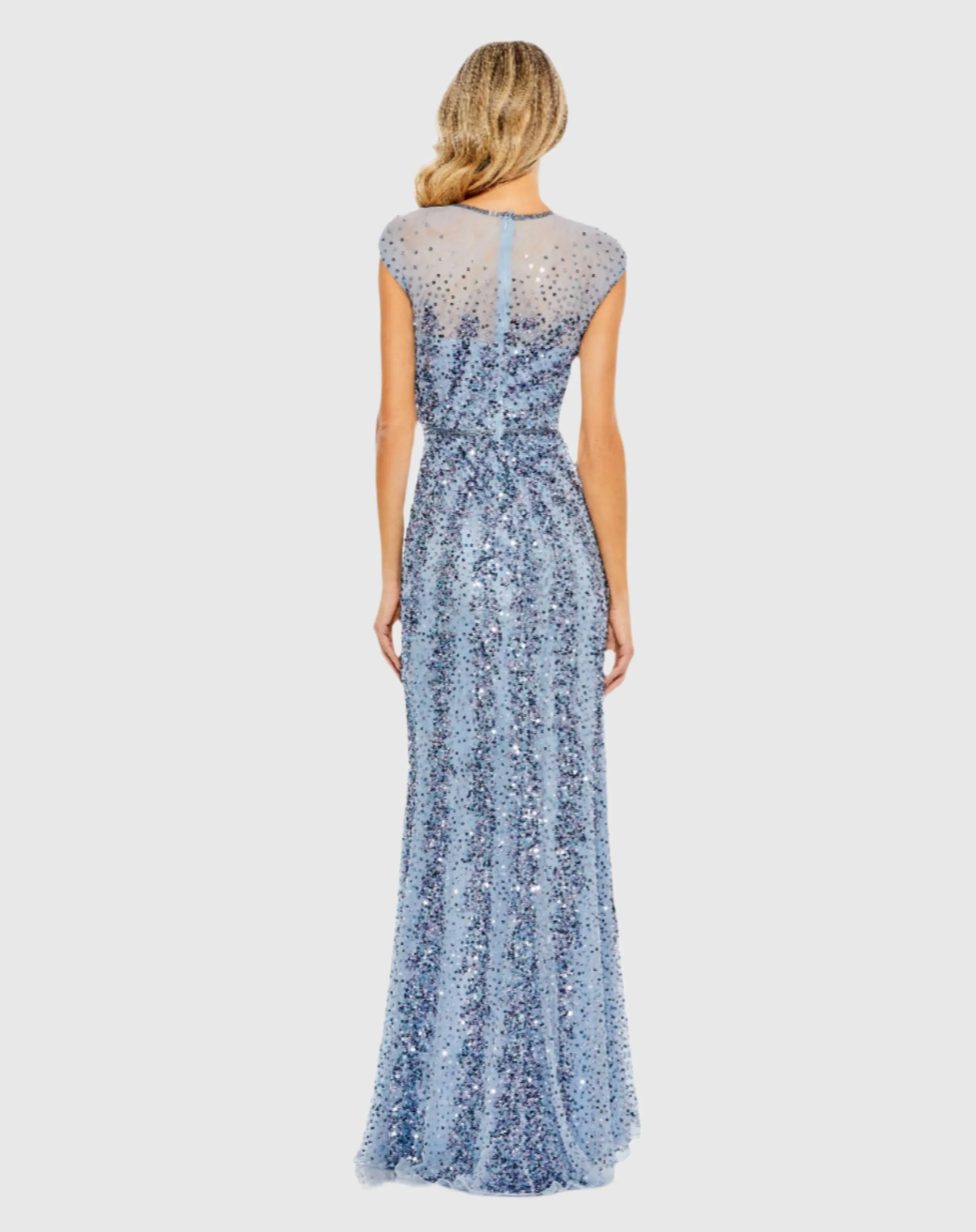 Blue Embellished Illusion High Neck Cap Sleeve Gown sold by Mac Duggal product image thumbnail 3