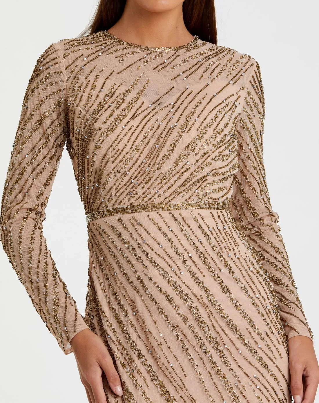 Beige Long Sleeve Beaded Column Gown - FINAL SALE sold by Mac Duggal product image thumbnail 2
