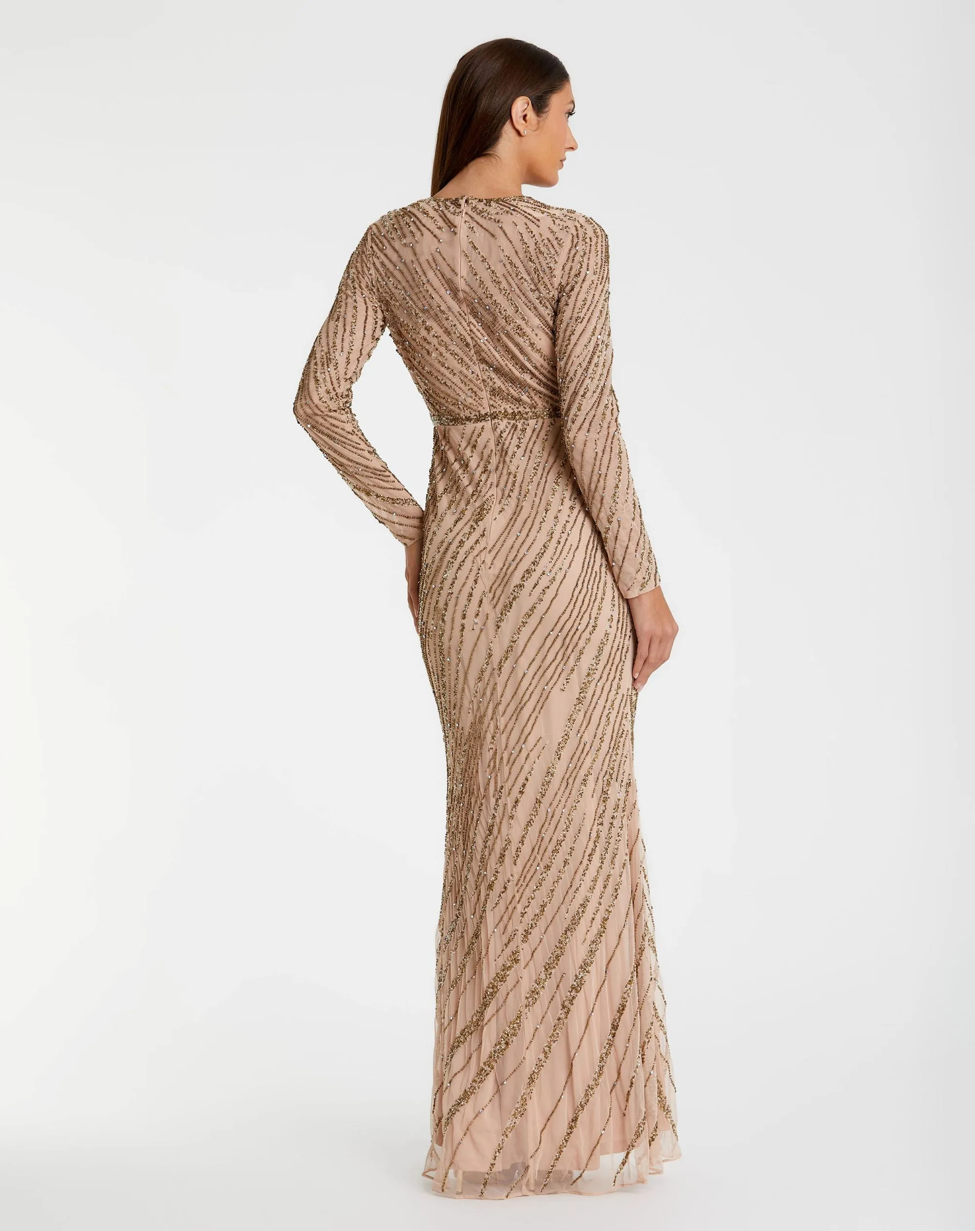 Beige Long Sleeve Beaded Column Gown - FINAL SALE sold by Mac Duggal product image thumbnail 3
