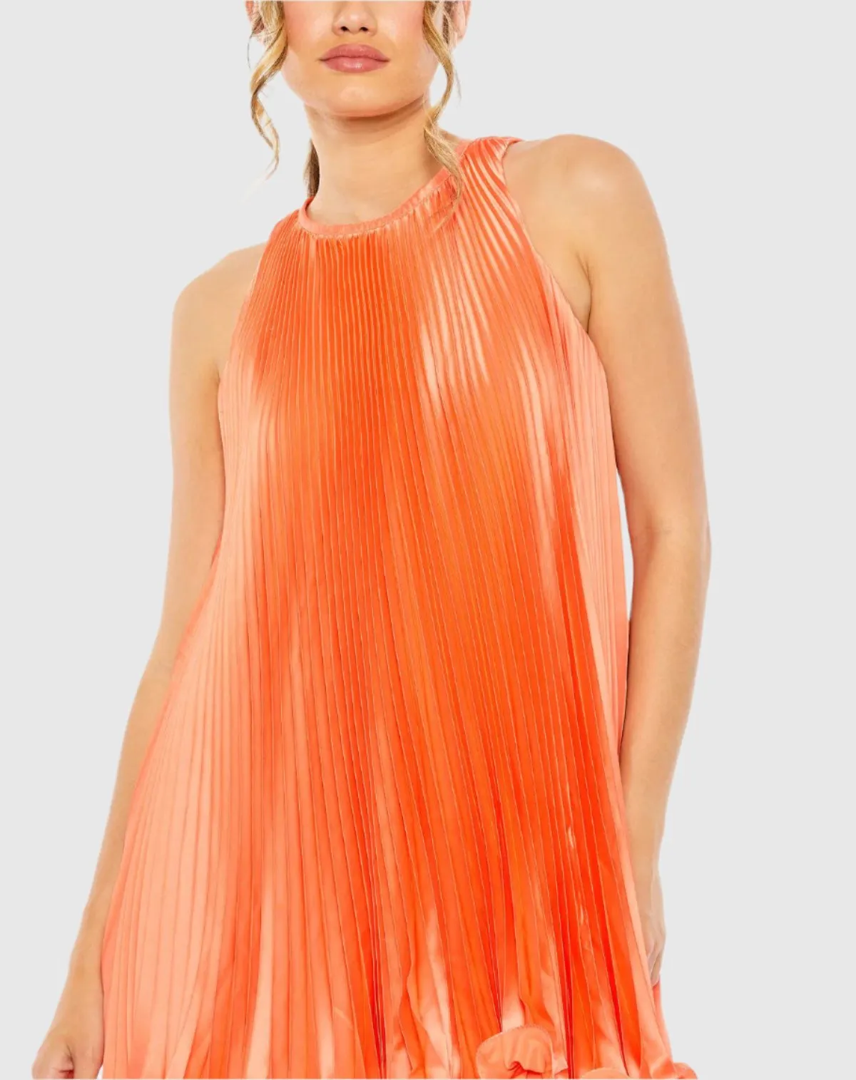 Orange Pleated Halter Neck Flowy Mini Trapeze Dress sold by Mac Duggal product image thumbnail 2