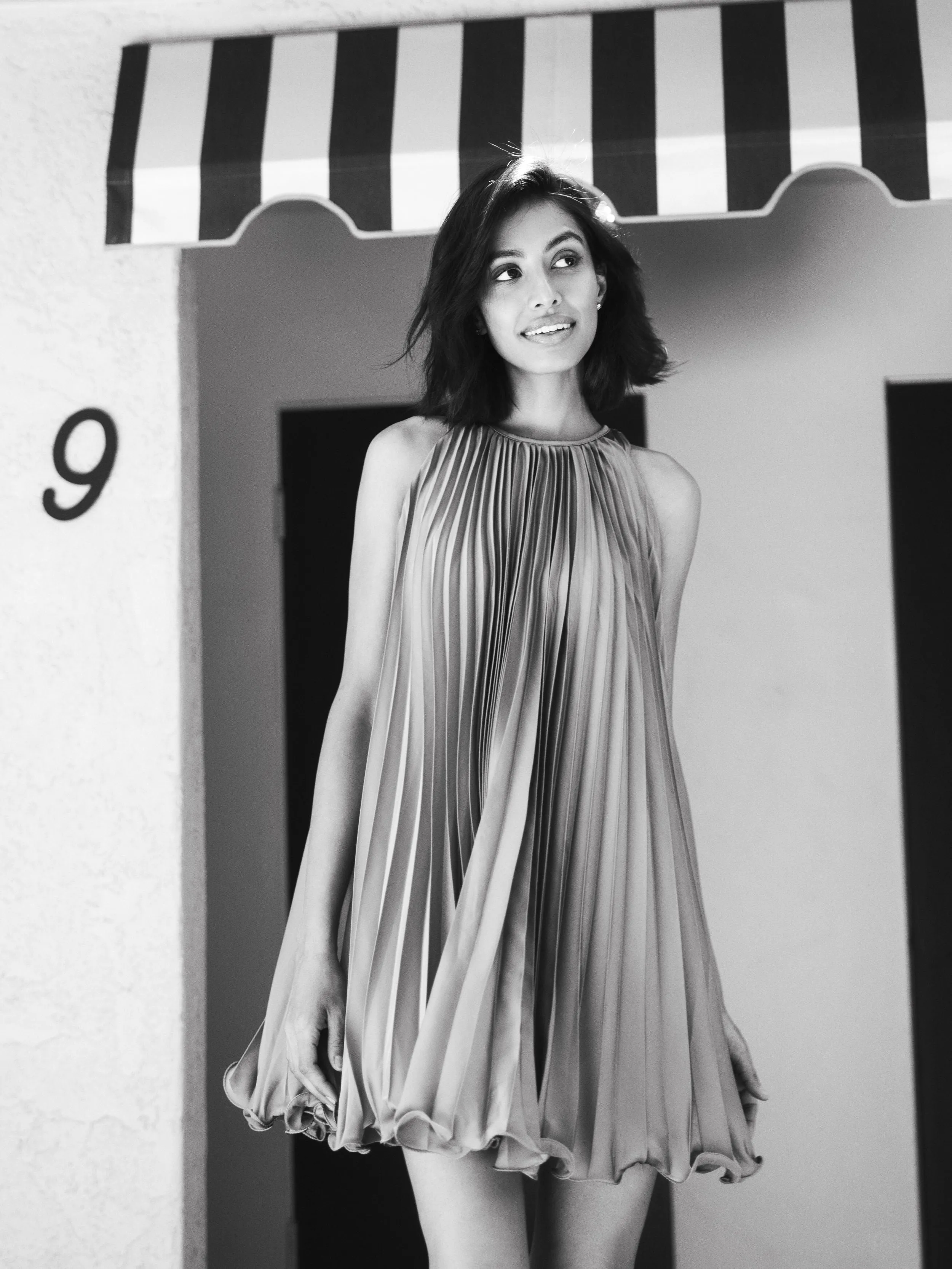 Orange Pleated Halter Neck Flowy Mini Trapeze Dress sold by Mac Duggal product image thumbnail 4