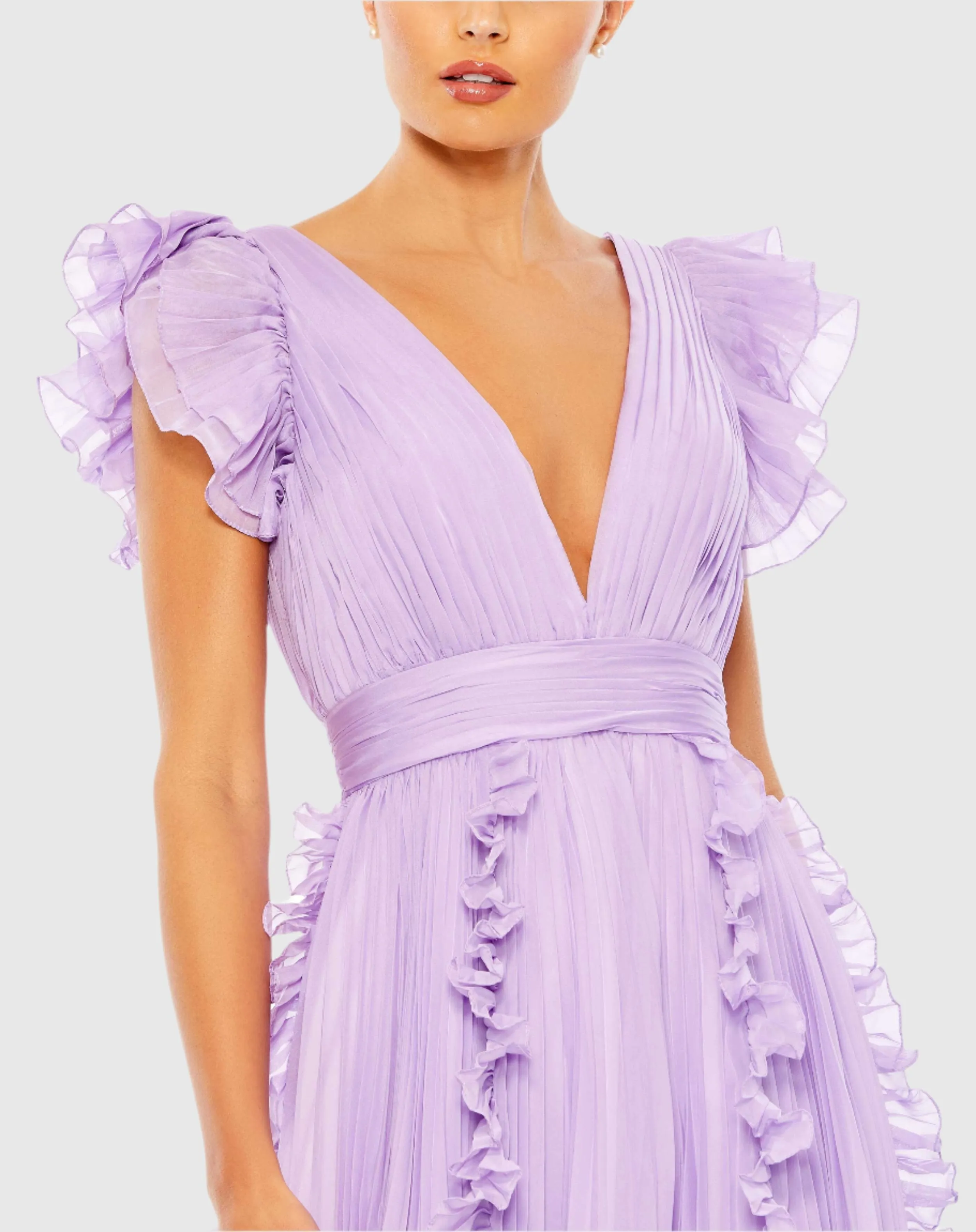 Purple Pleated Ruffle Cap Sleeve Flowy A Line Gown sold by Mac Duggal product image thumbnail 2
