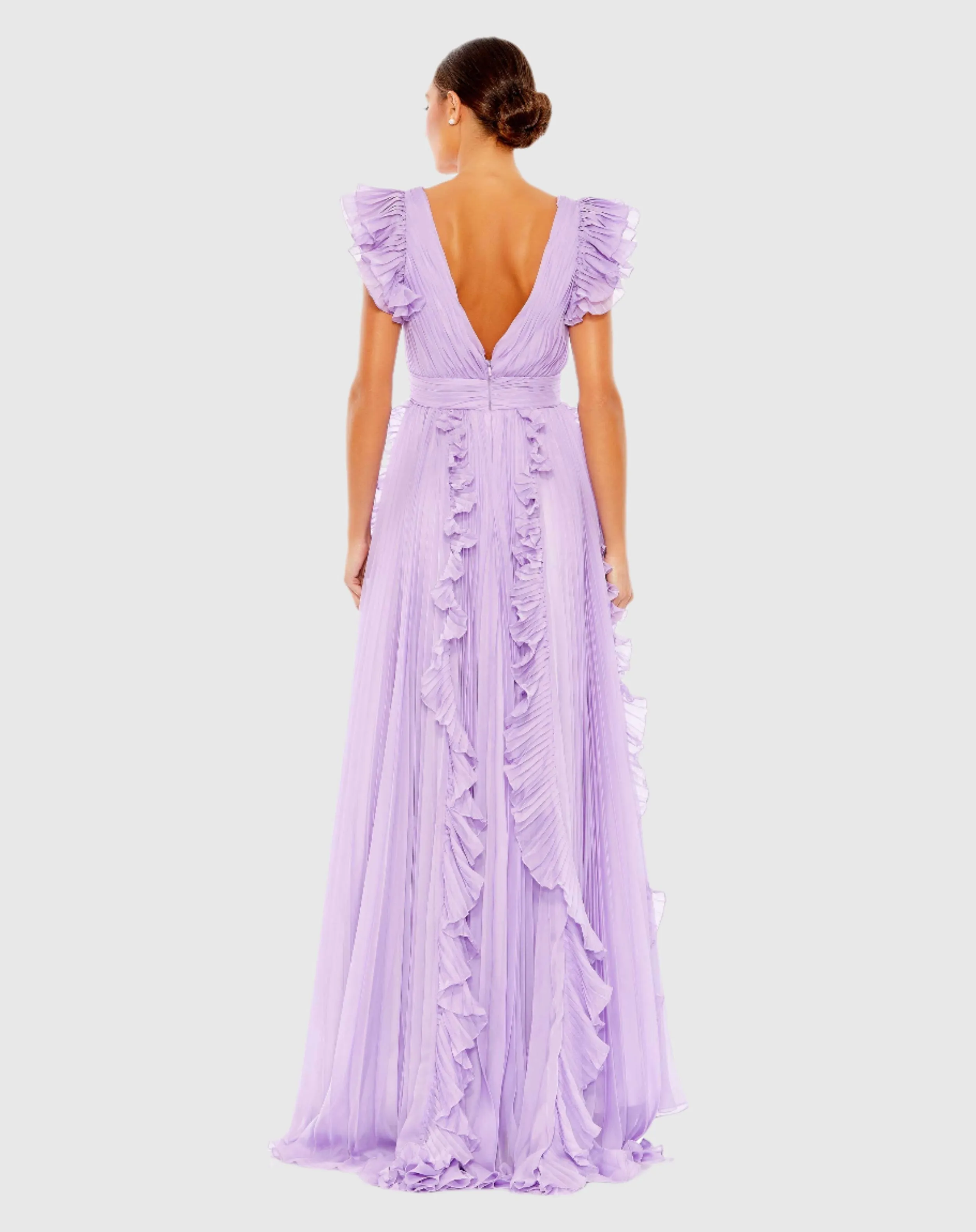 Purple Pleated Ruffle Cap Sleeve Flowy A Line Gown sold by Mac Duggal product image thumbnail 3