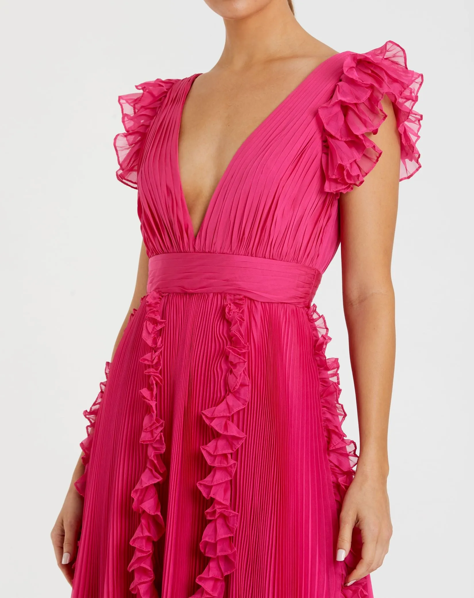 Pink Pleated Ruffle Cap Sleeve Flowy A Line Gown sold by Mac Duggal product image thumbnail 2